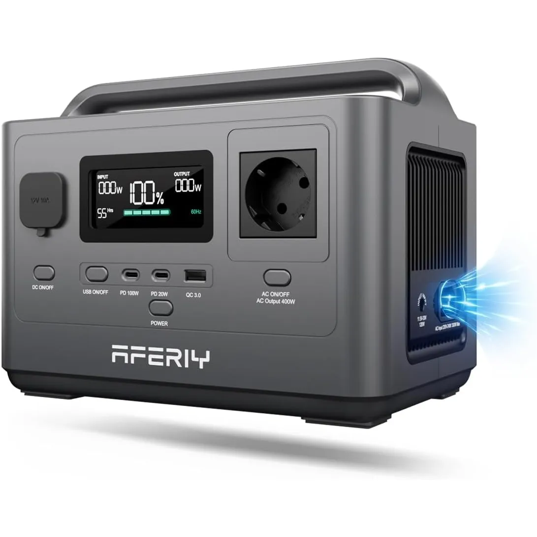 AFERIY AF-P040 400W Tragbare Powerstation, 256Wh LiFePO4 Akku, 1.2h Schnelladung, Zahlreiche Anschlüsse, UPS, Solargene…