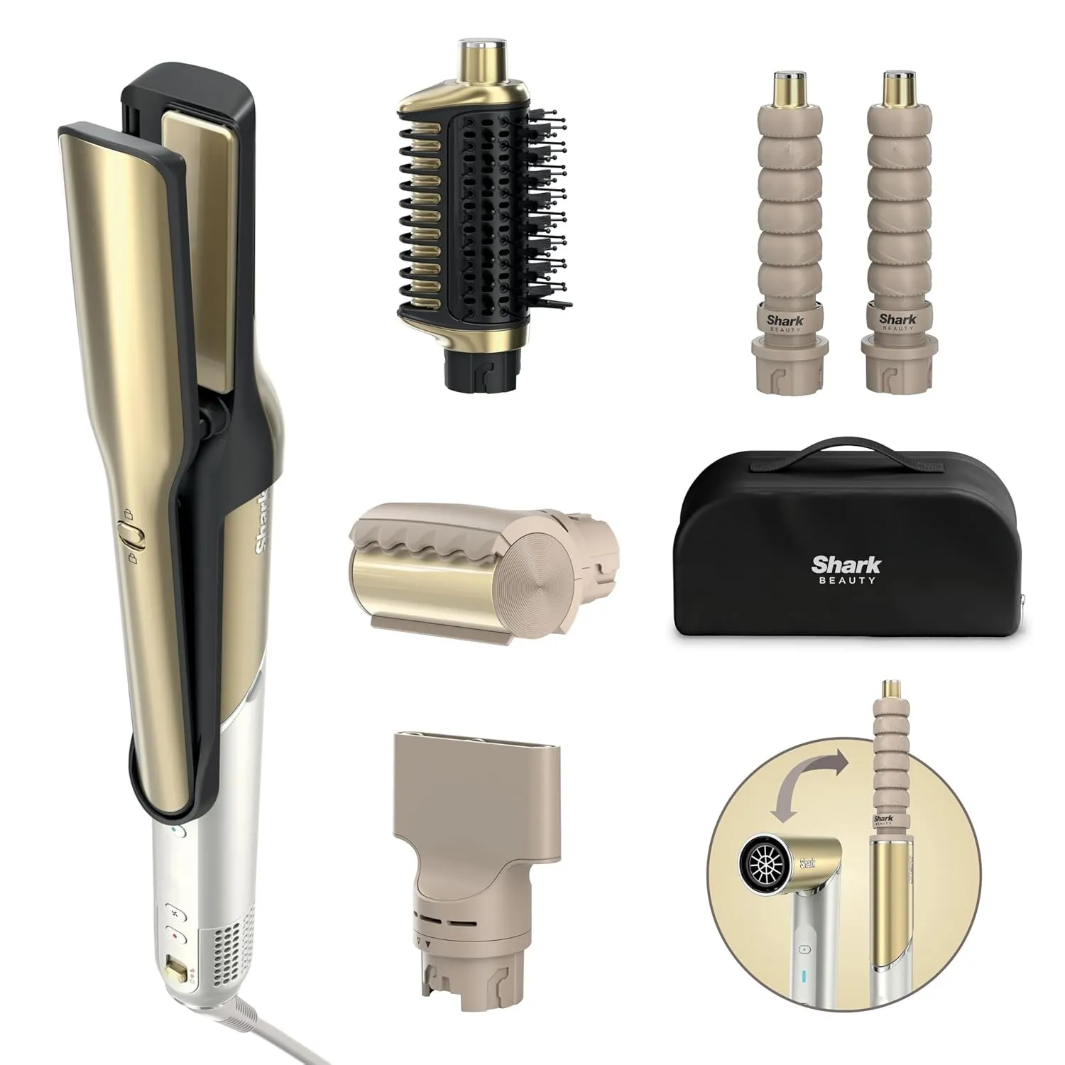 Shark Glam Multistyler und Haartrockner für glatte Haare, Wellen und Locken, mit hitzekontrollierter Keramik, Gloss-Loc…