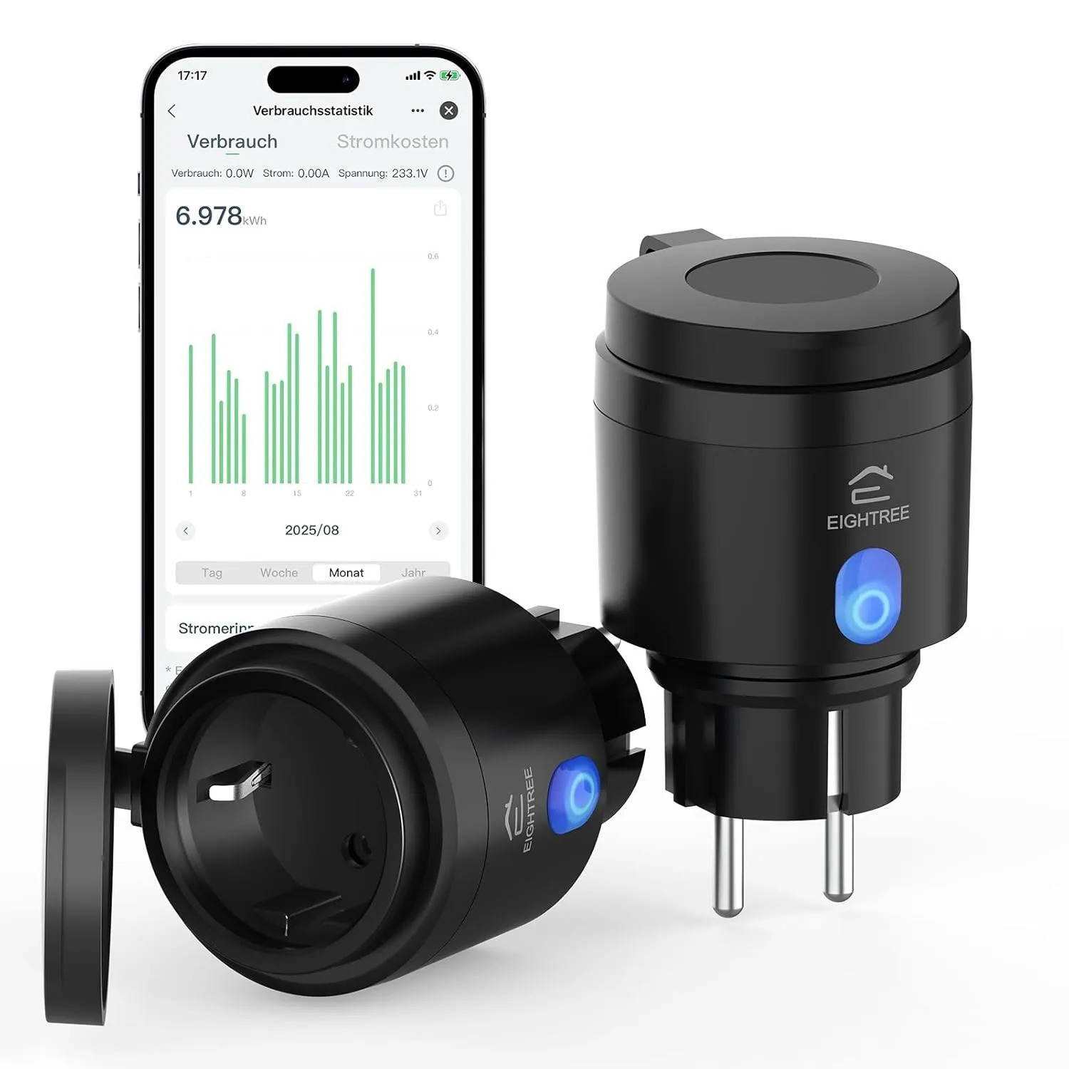 EIGHTREE WLAN Steckdose Outdoor, Zeitschaltuhr Aussenbereich mit Strommessung IP44 Wasserdicht, Smarte Steckdose mit Ze…