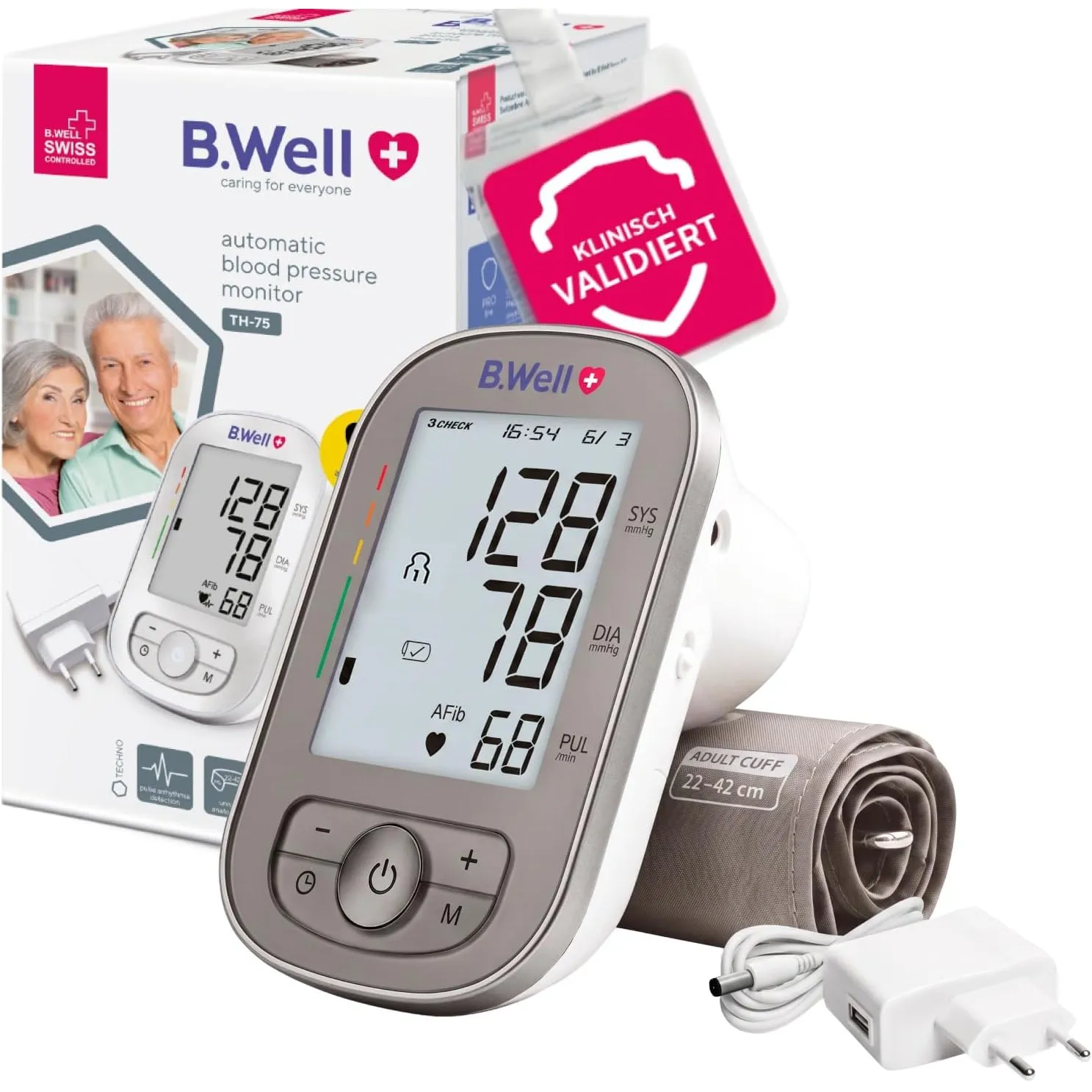 B.Well TH-75 Blutdruckmessgerät | AFib-Erkennung & automatische Messung | Schweizer Qualitätsstandard, klinisch validie…