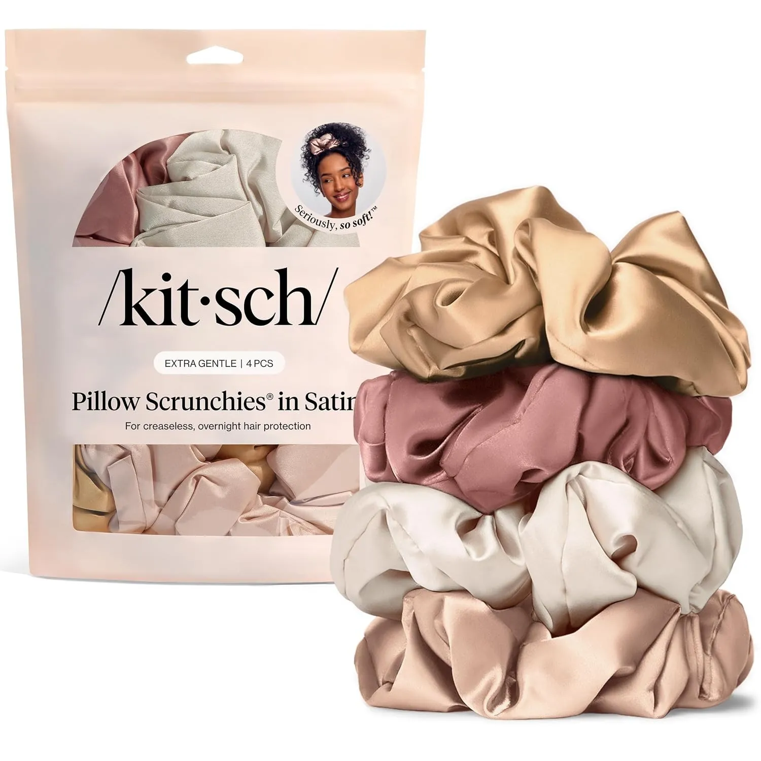 Kitsch Kopfkissen-Satin-Haargummis für Damen, keine Beschädigungen, keine Falten, Haar-Accessoires, perfekt für Tag ode…