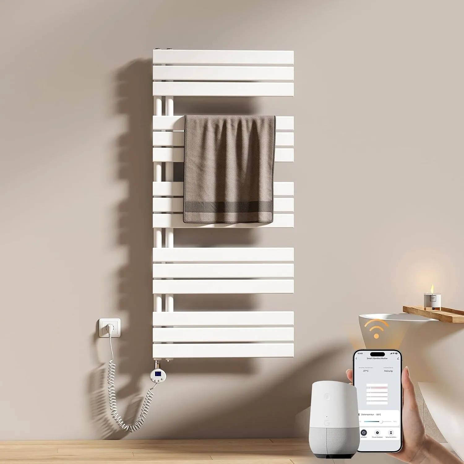 EMKE WiFi Badheizkörper Elektrisch 1320x600 mm - Flach Handtuchheizkörper Elektrisch, Elektrischer Handtuchwärmer Handt…