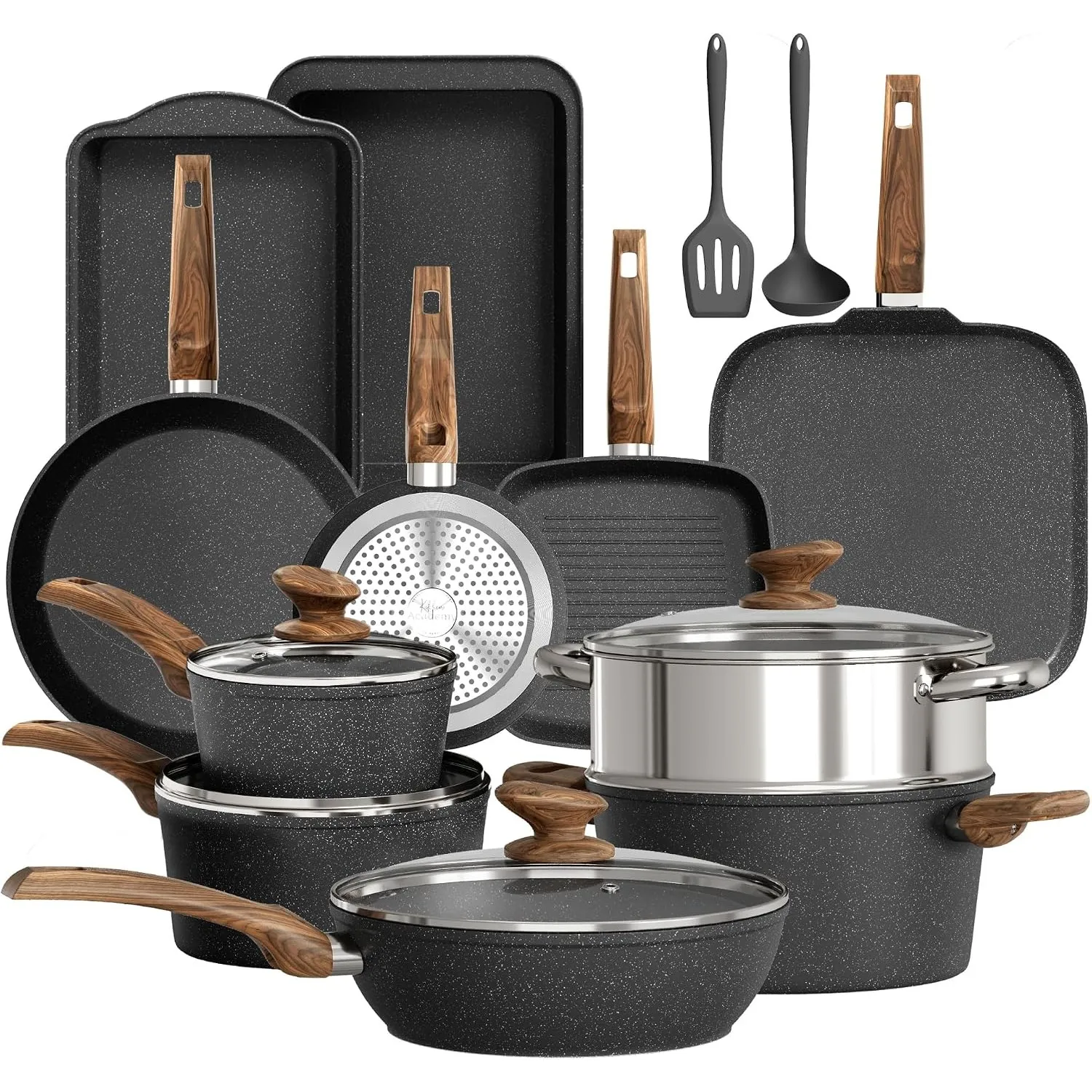 DishDelight Induktions-Kochgeschirr-Set mit Grillplatte 17-teiliges Induktions Töpfe Set Topf und Pfannenset mit Deckel…