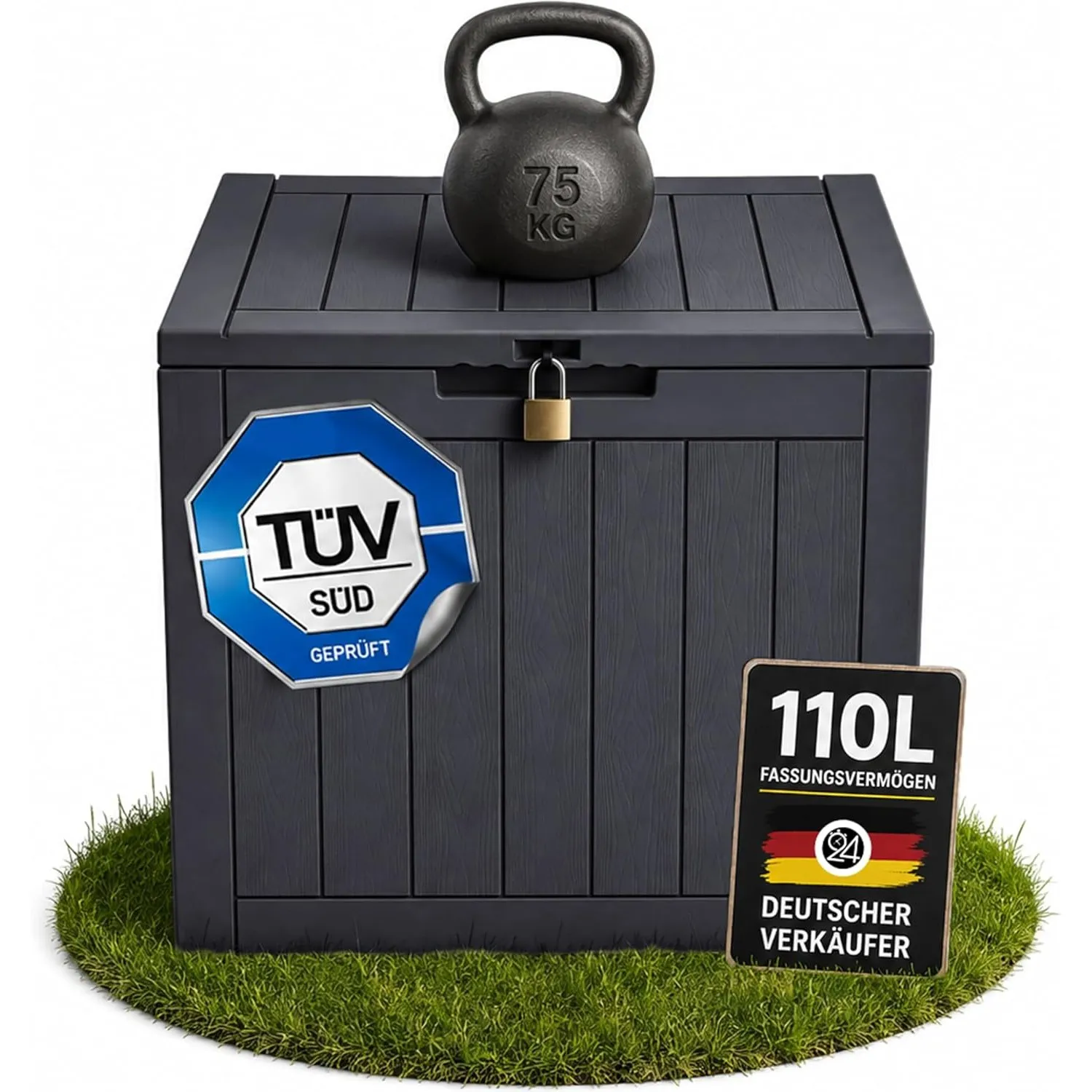 Ondis24 City Cube, Kunststoff Box, Abschließbare Poolbox, Sitzbox, Paketbox, Balkonbox 110L, Beige, 55x43x53cm, 75kg Ge…