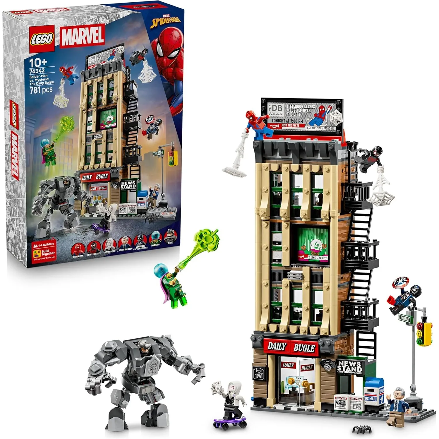 LEGO | Marvel Spider-Man vs. Mysterio: Daily Bugle - Superhelden Spielzeug mit Mech Actionfigur und 7 Minifiguren - Kin…
