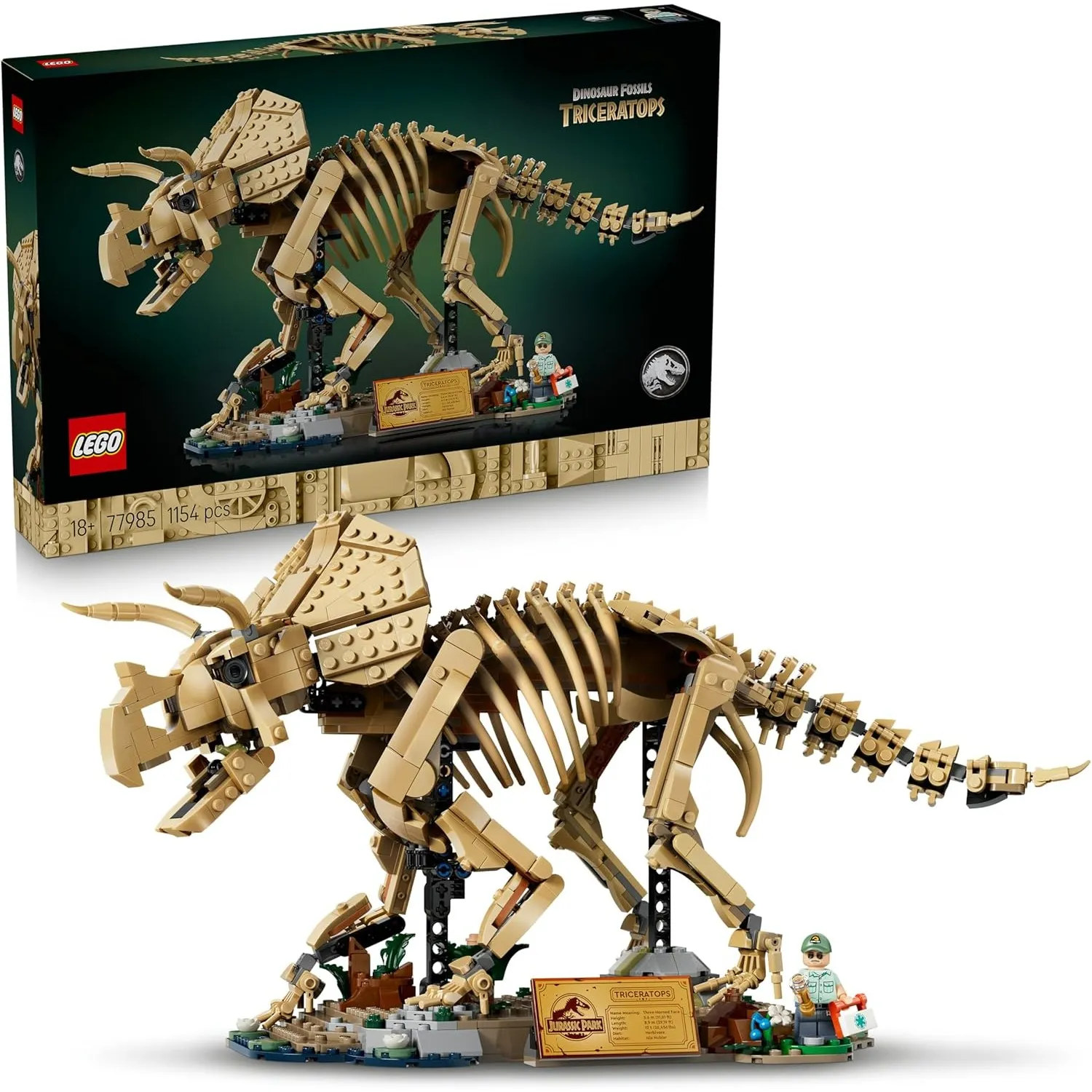 LEGO Jurassic World Dinosaurier-Fossilien: Triceratops - Modellbau für Erwachsene mit der Minifigur Dr. Gerry Harding -…