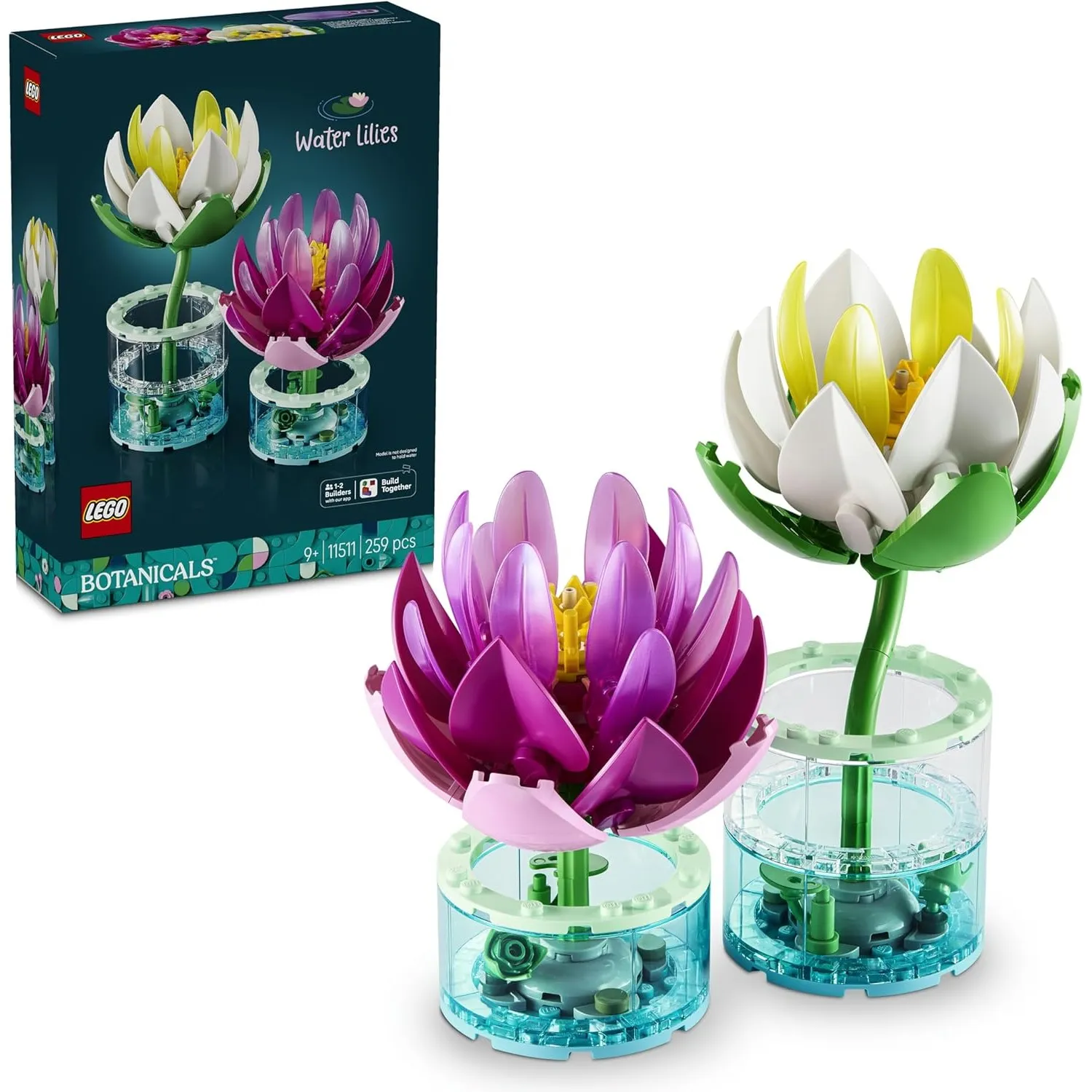 LEGO Botanicals Seerosen - Kunstblumen Set mit 2 künstlichen Topfpflanzen in transparenten Vasen - DIY Kinderzimmer Dek…