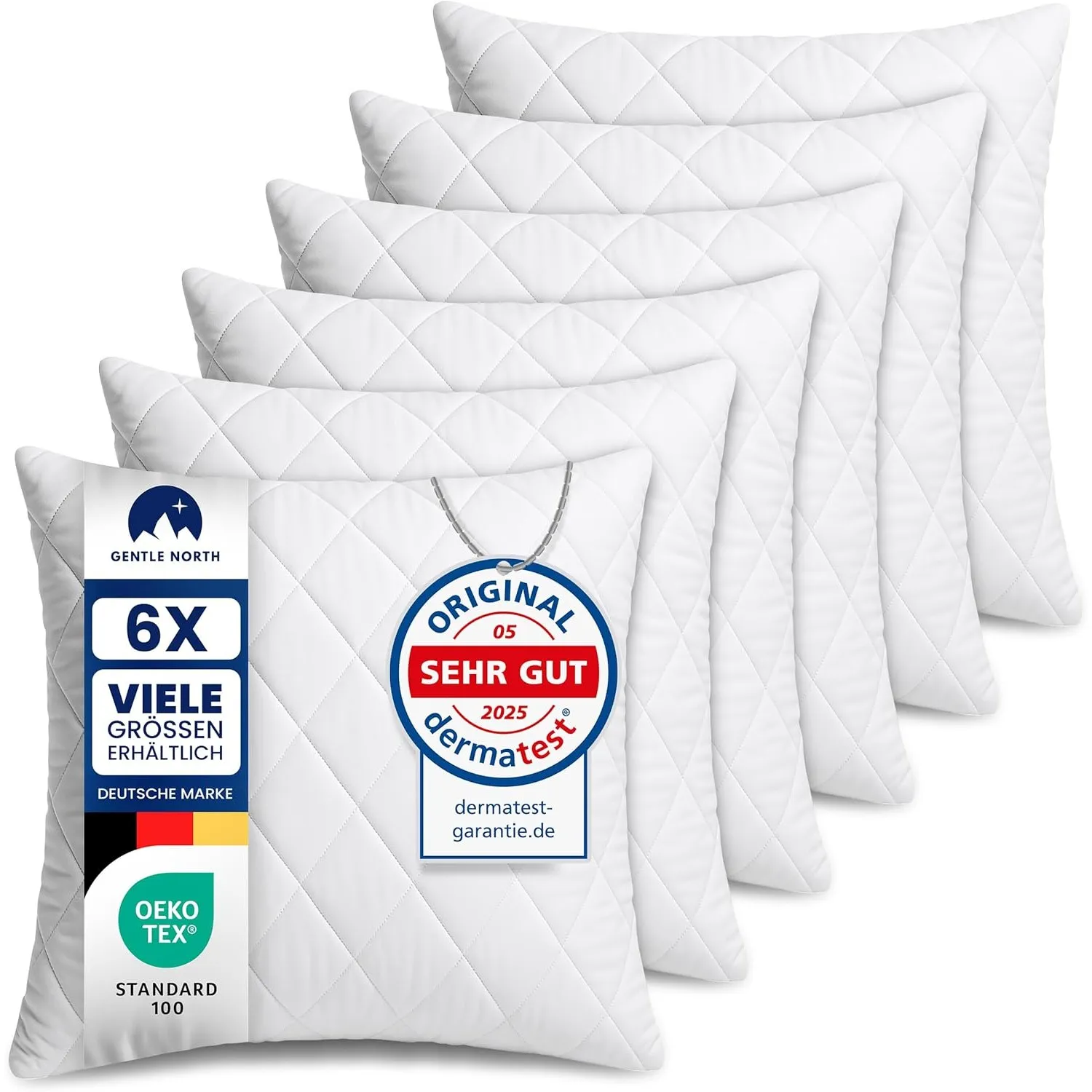Gentle North Kopfkissen (40x40 cm groß) - 6er Set Kissen für Bett und als Dekokissen - Mit Reißverschluss für Füllung -…