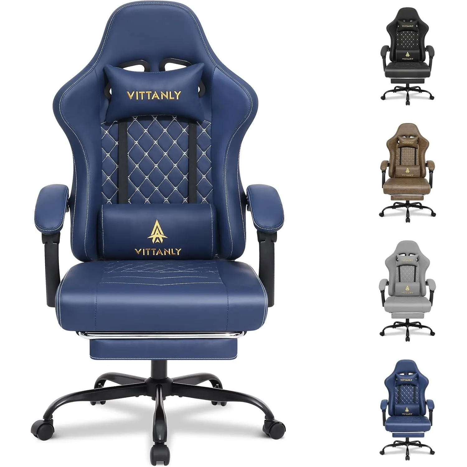 Vittanly Gaming Stuhl mit Federsitzkissen, Gaming Chair, Marineblau