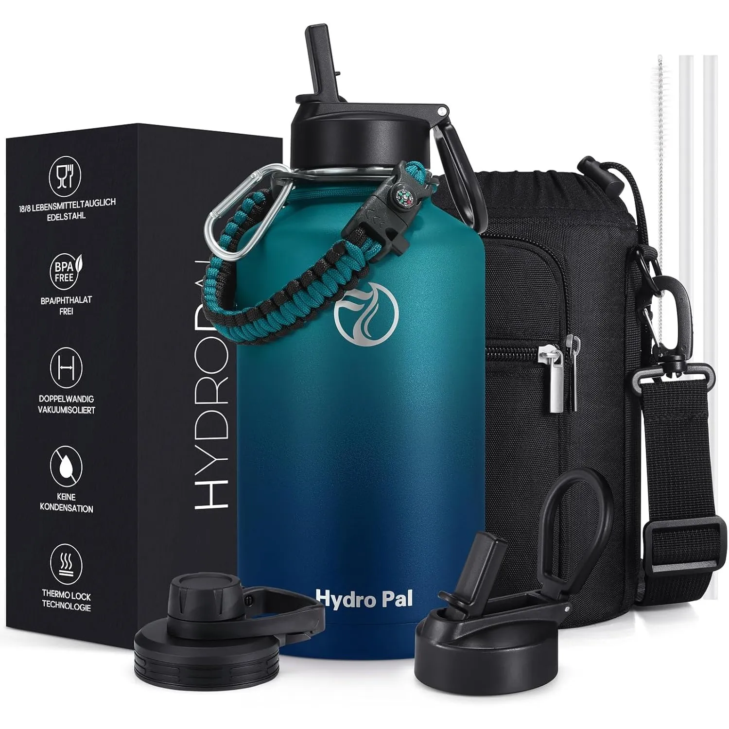 HydroPal Isolierflasche 1900ml (1,9L) Edelstahl, BPA-frei, 24h kalt/12h heiß, auslaufsicher, Sport- & Trinkflasche mit …