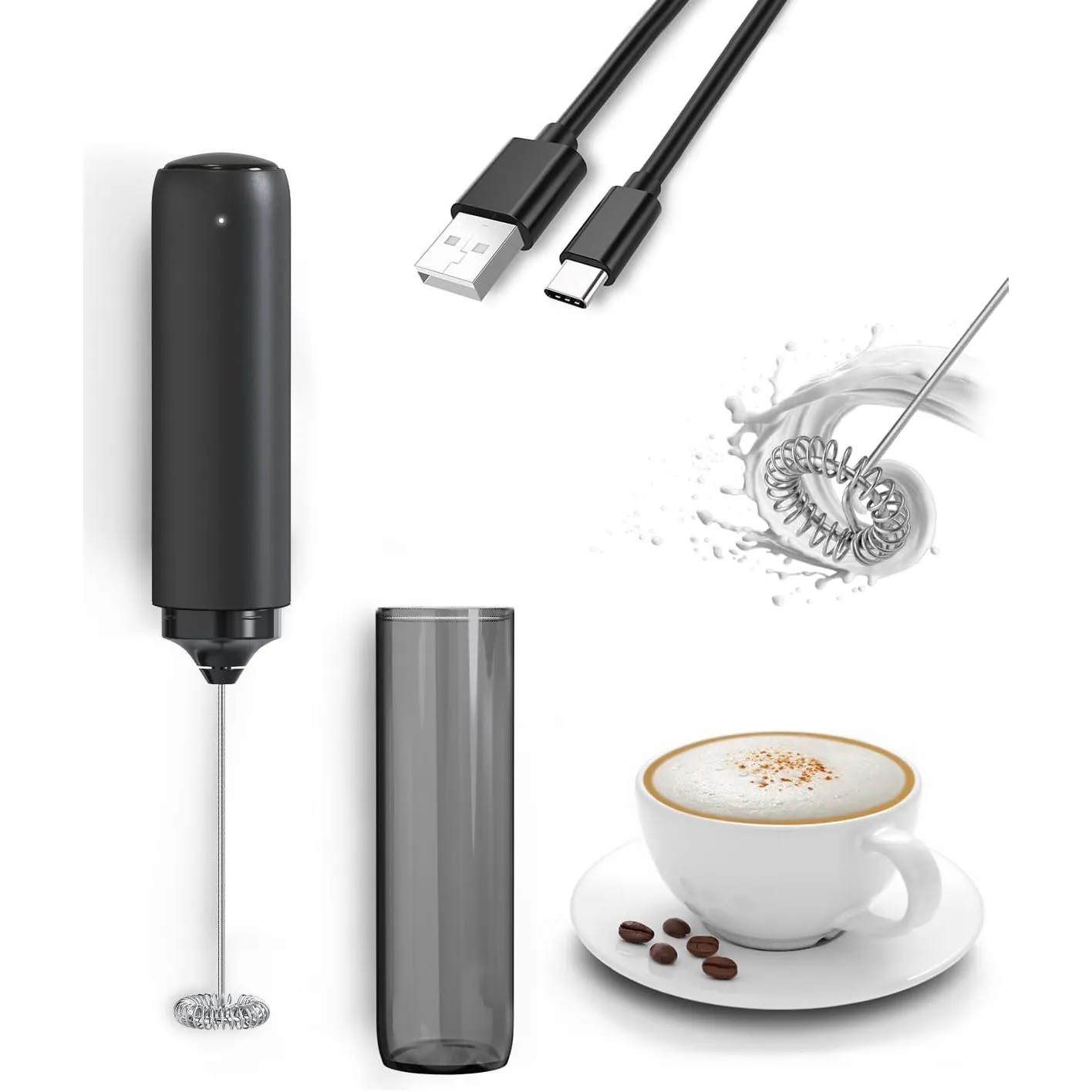 Elektrischer Milchaufschäumer, wiederaufladbar, tragbarer Mini-Mixer für Kaffee/Milchkaffee/Cappuccino/heiße Schokolade