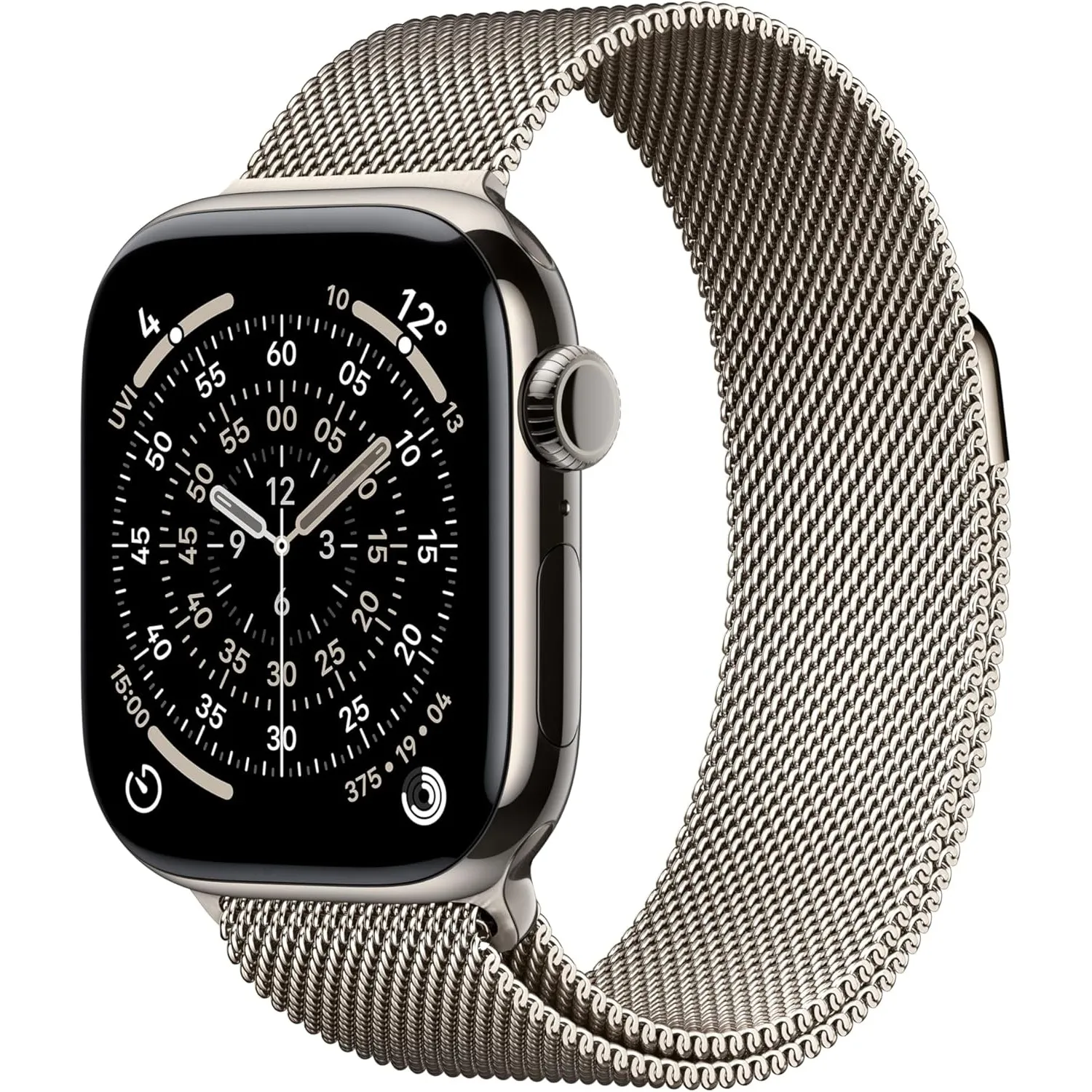 Apple Watch Series 11 GPS + Cellular 42 mm Smartwatch mit Titangehäuse in Natur und Milanaise Armband in Natur, Schlafi…