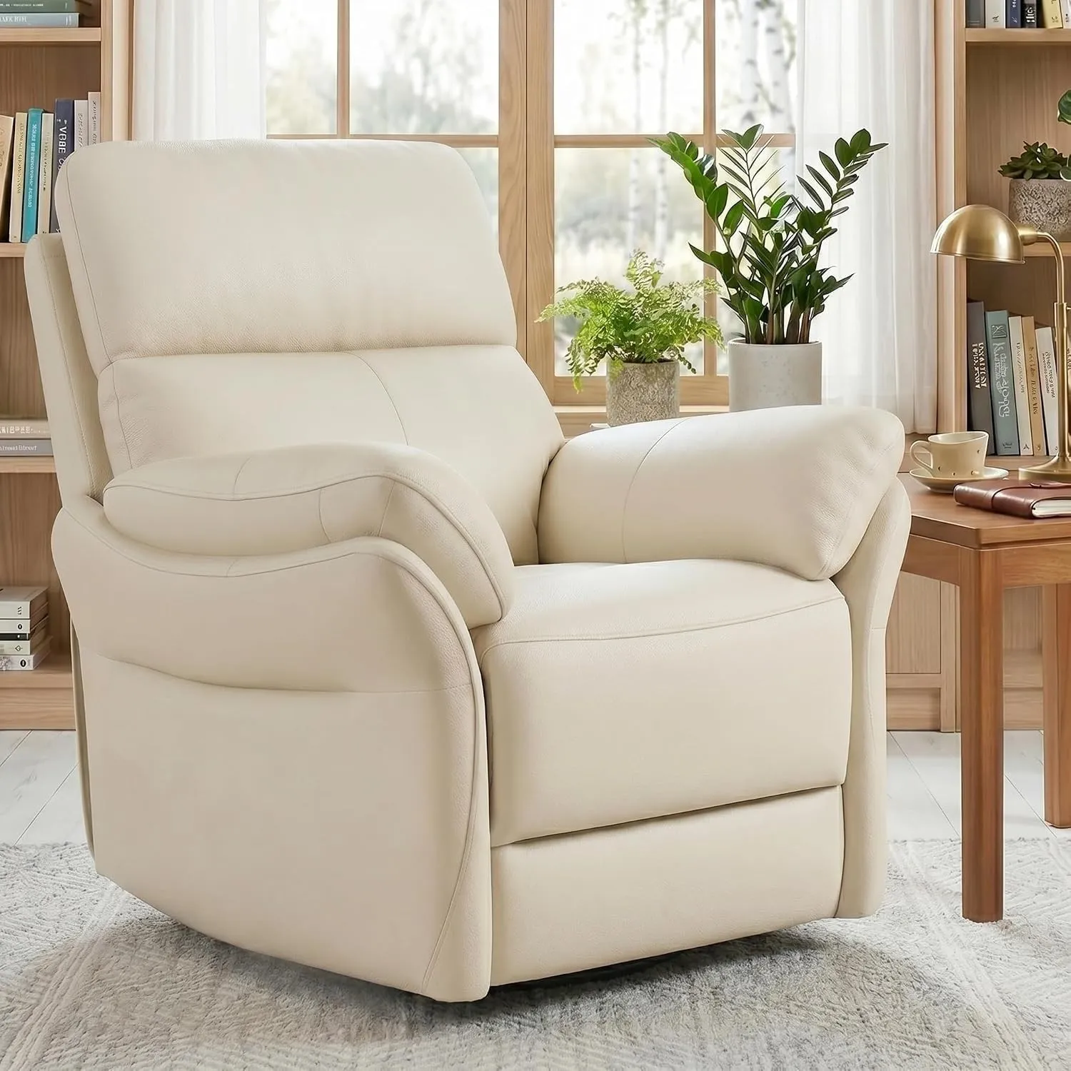 AIRSKY Relaxsessel Echtleder, Fernsehsessel mit Liegefunktion, Cremefarben