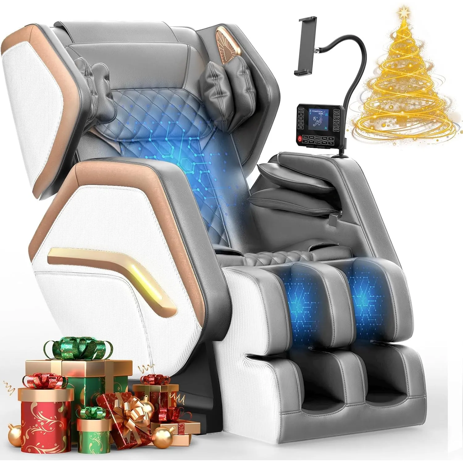 Massagesessel, Ganzkörper-Massagestuhl mit 14 Rollen, 8 Airbags Massage, Heizfunktion, Fußmassage, Bluetooth-Lautsprech…