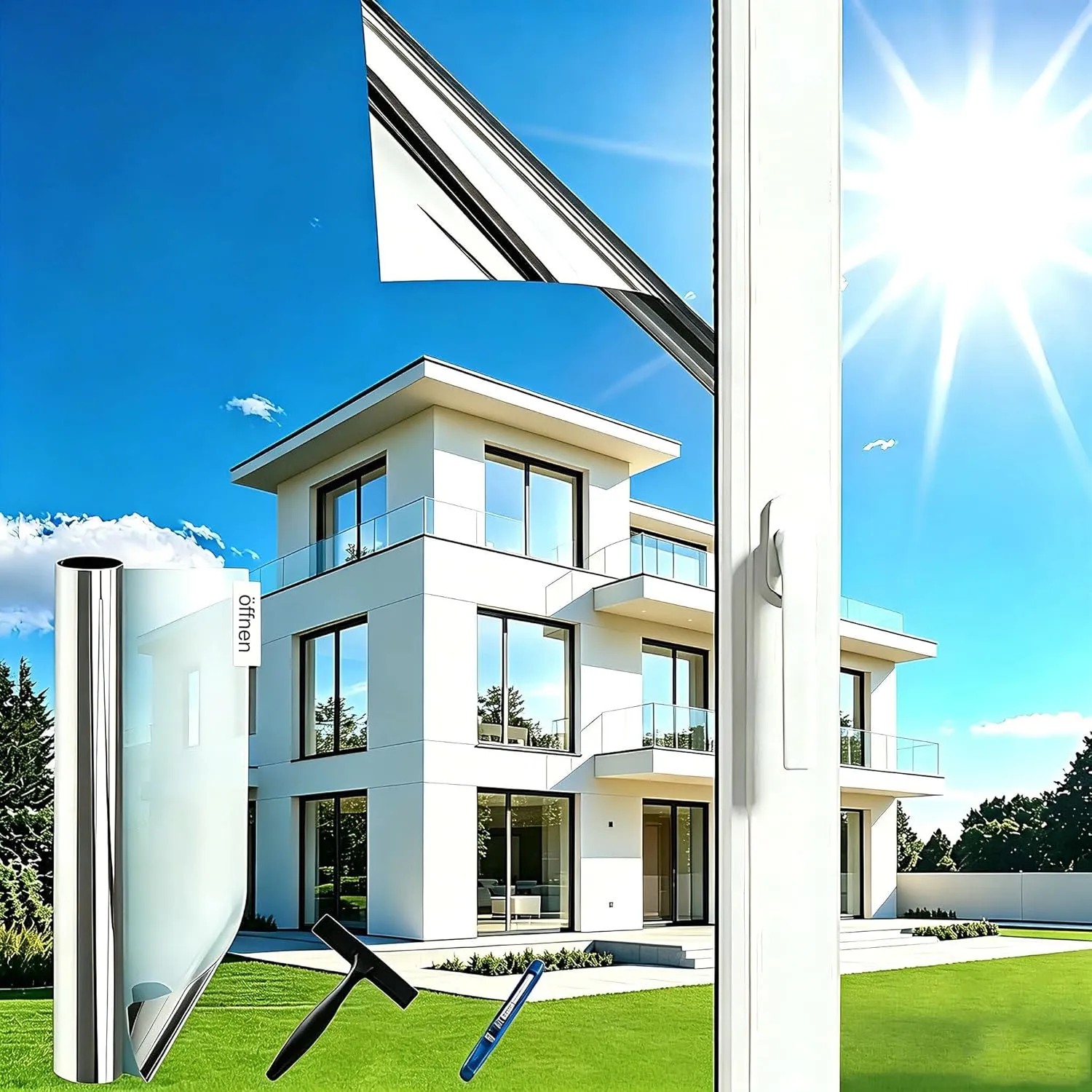 Mirror Film Window Privacy Screen 44.5 x 200 cm Sun Protection Window Indoor and Outdoor Window Film Sun Protection One…