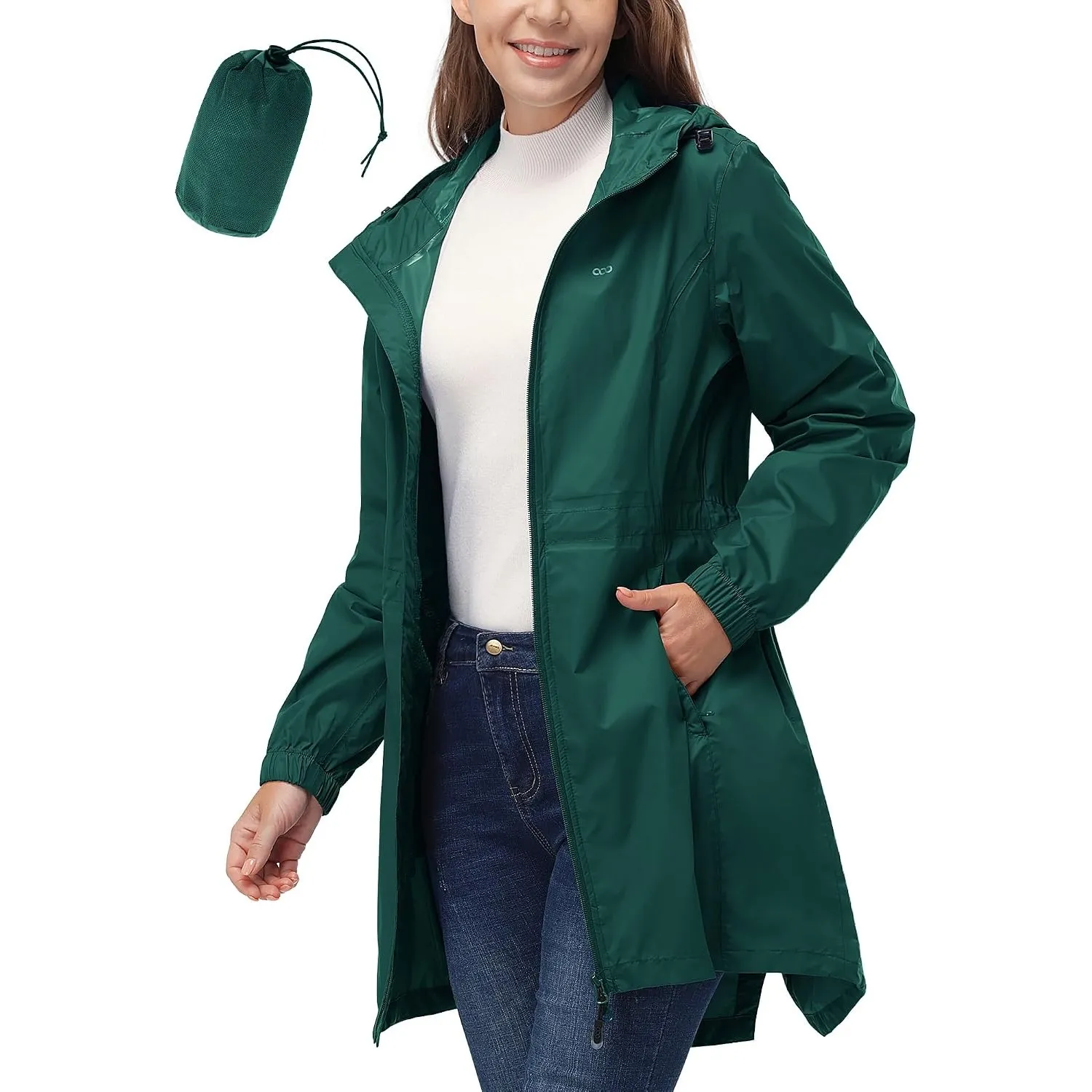 33,000ft Damen Dünne Wasserdichte Faltbar Regenmantel Regenjacke mit Kapuze, Leicht Atmungsaktive Travel Regenponcho, L…