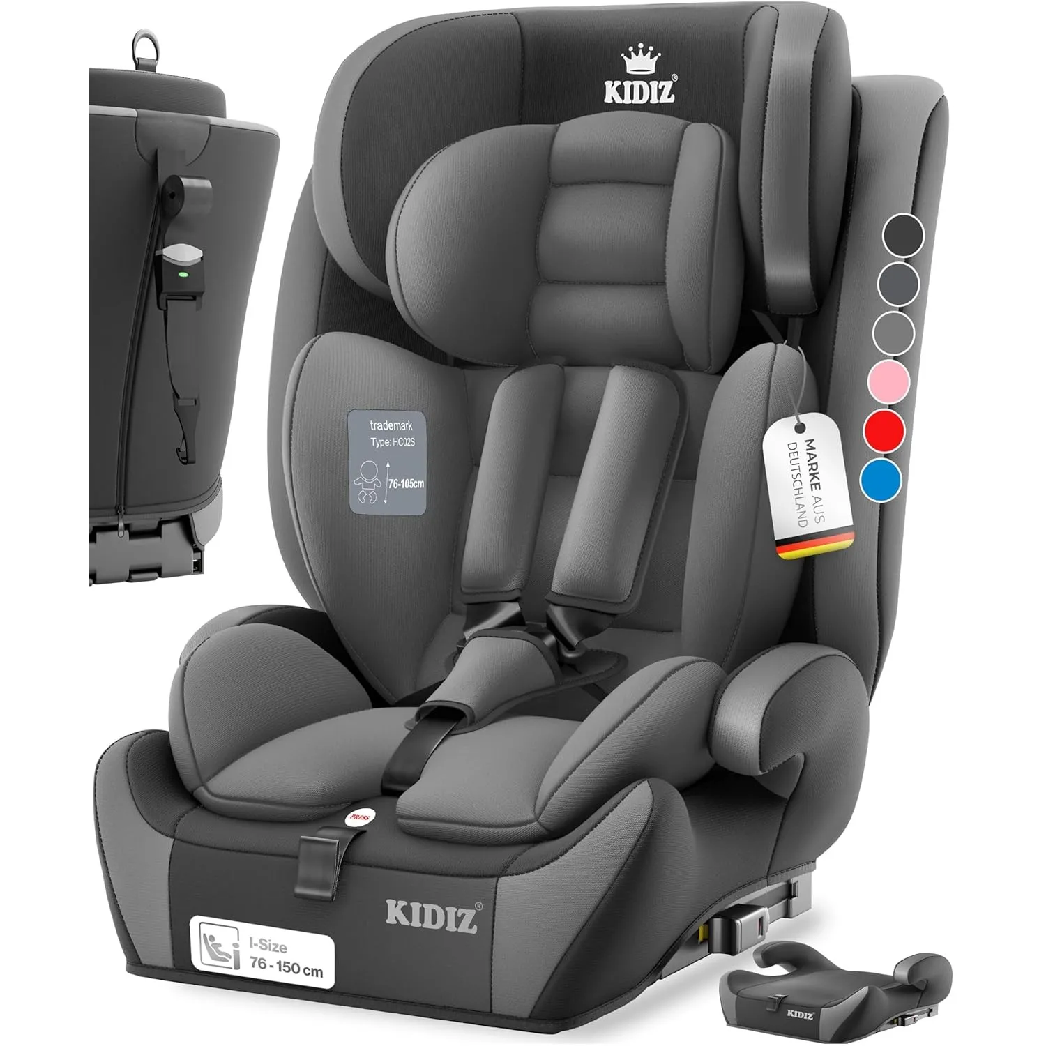 KIDIZ® Autokindersitz mit Isofix i-Size R129 100-150cm bis 12 Jahre, Kinderautositz Gruppe 1/2/3, mitwachsender Kinders…