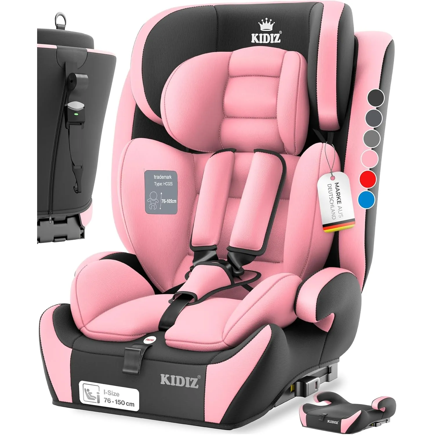 KIDIZ® Autokindersitz mit Isofix i-Size R129 100-150cm bis 12 Jahre, Kinderautositz Gruppe 1/2/3, mitwachsender Kinders…