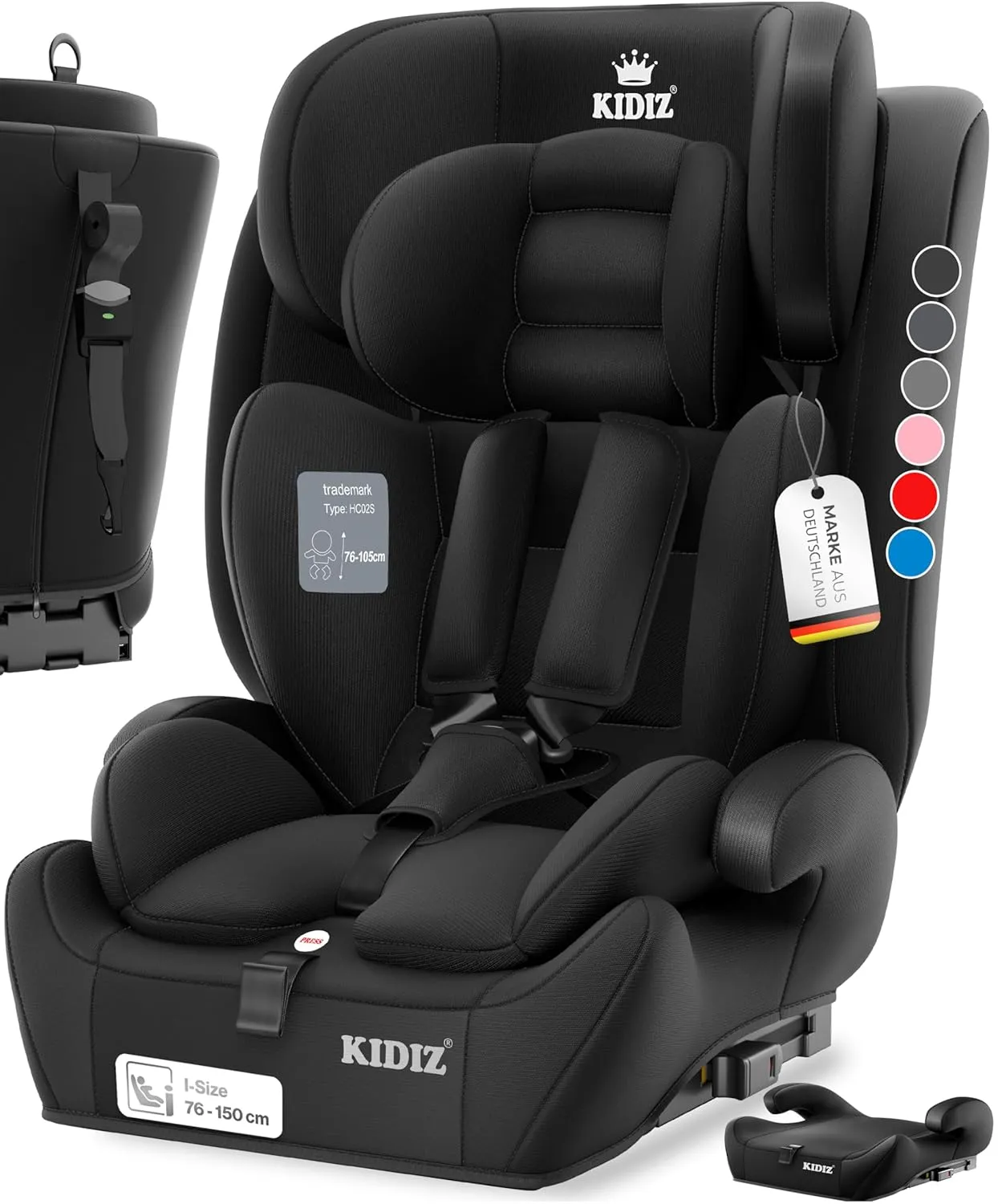 KIDIZ Car Seat with Isofix i-Size R129 100-150 cm up to 12 Years, Group 1/2/3, Grows with Your Child Seat, 5-Point Harn…