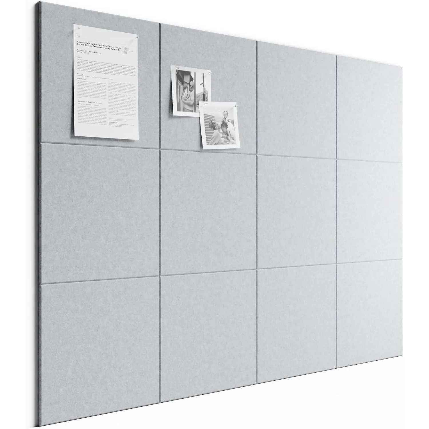 Bumusty Große Filz Pinnwand 120 x 90 cm, 12er-Pack, Zartgrau | Pinnwand Modern Korktafel-Alternative mit 64 Klebepads, …