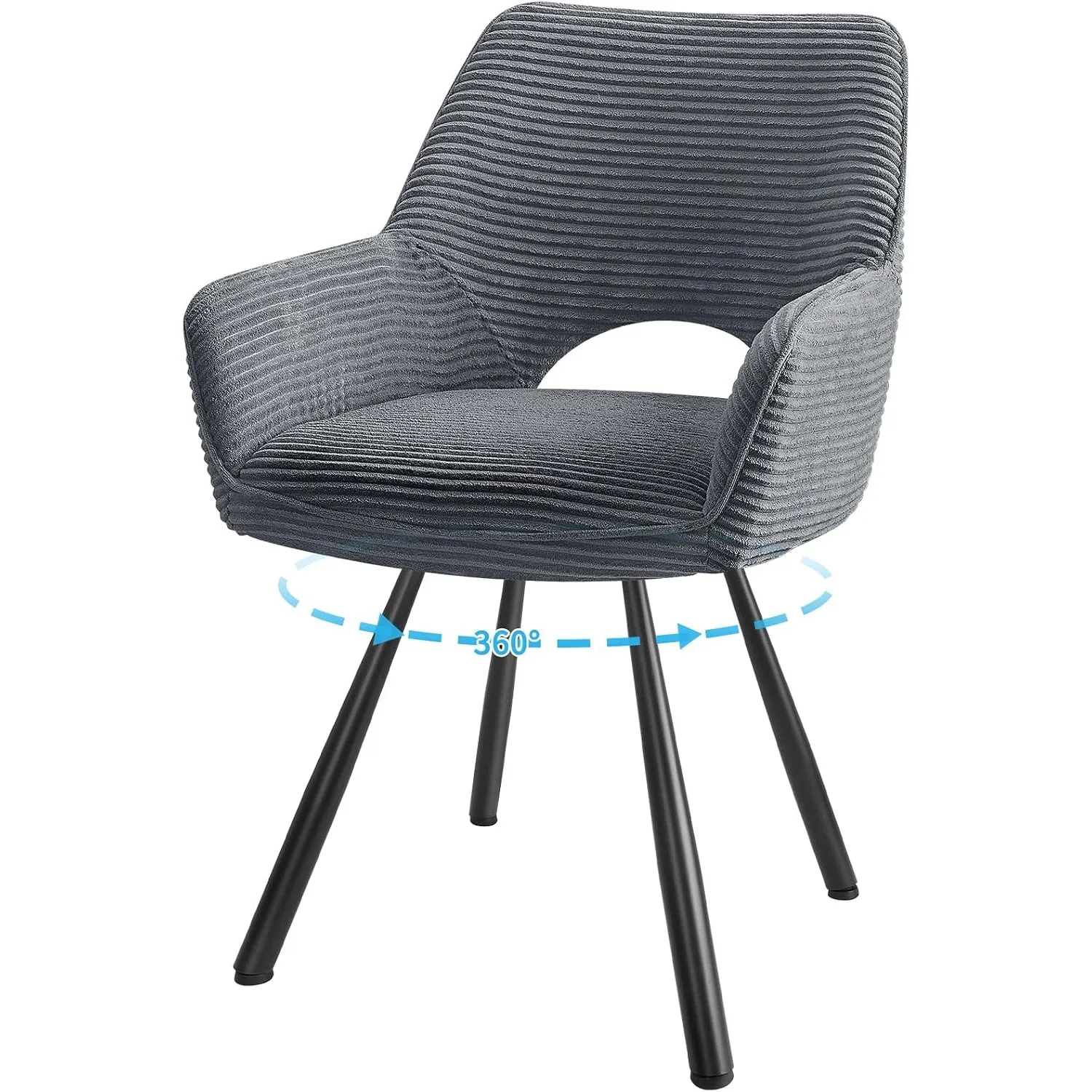 JIJIAN 1er Set 360° Drehbare Esszimmerstühle mit Armlehnen, Grau