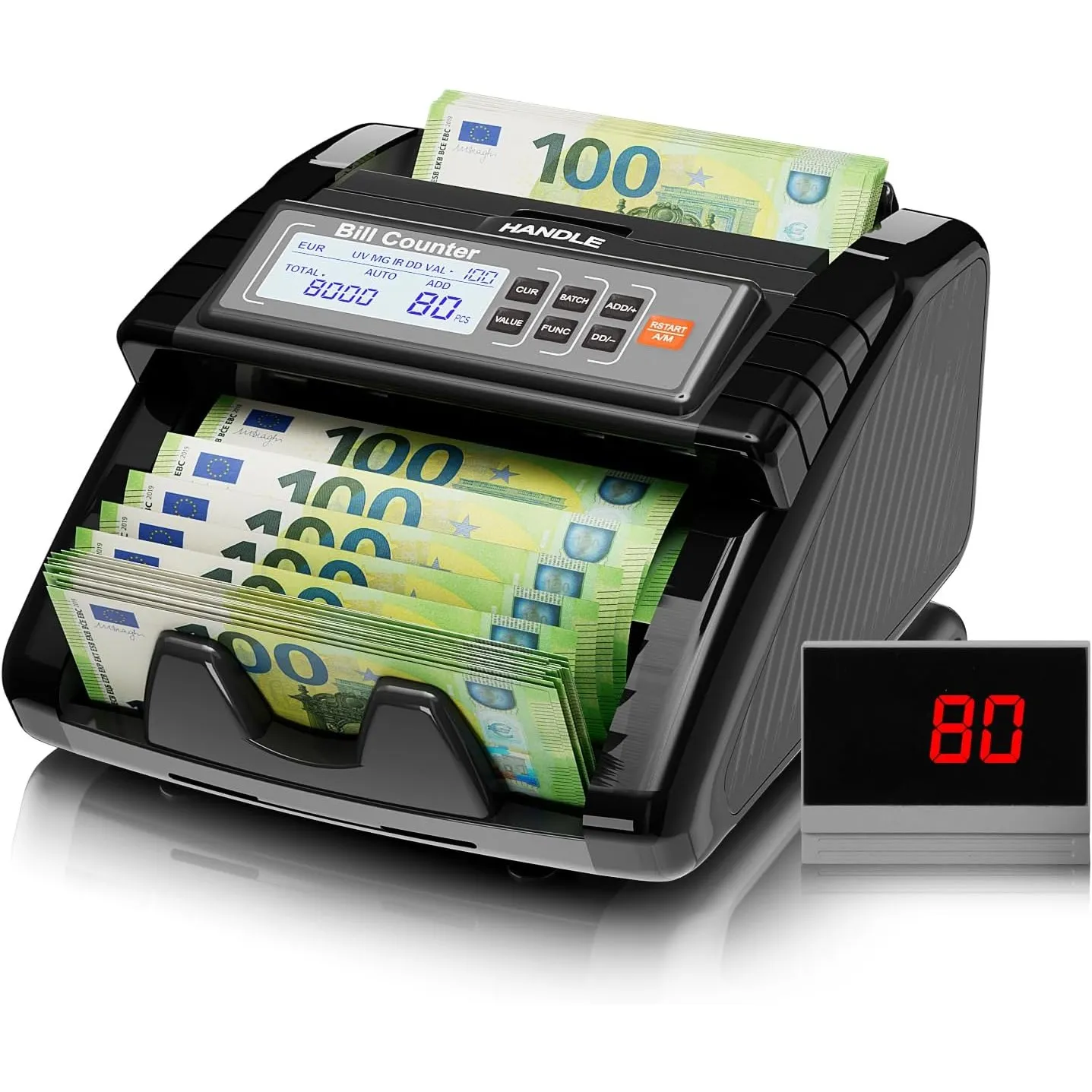 AL1000 Geldzählmaschine, UV/IR/DD/MG Falschgelderkennung, Wertzählung & Batch & Additions Funktionen, LCD-Display, 1200…