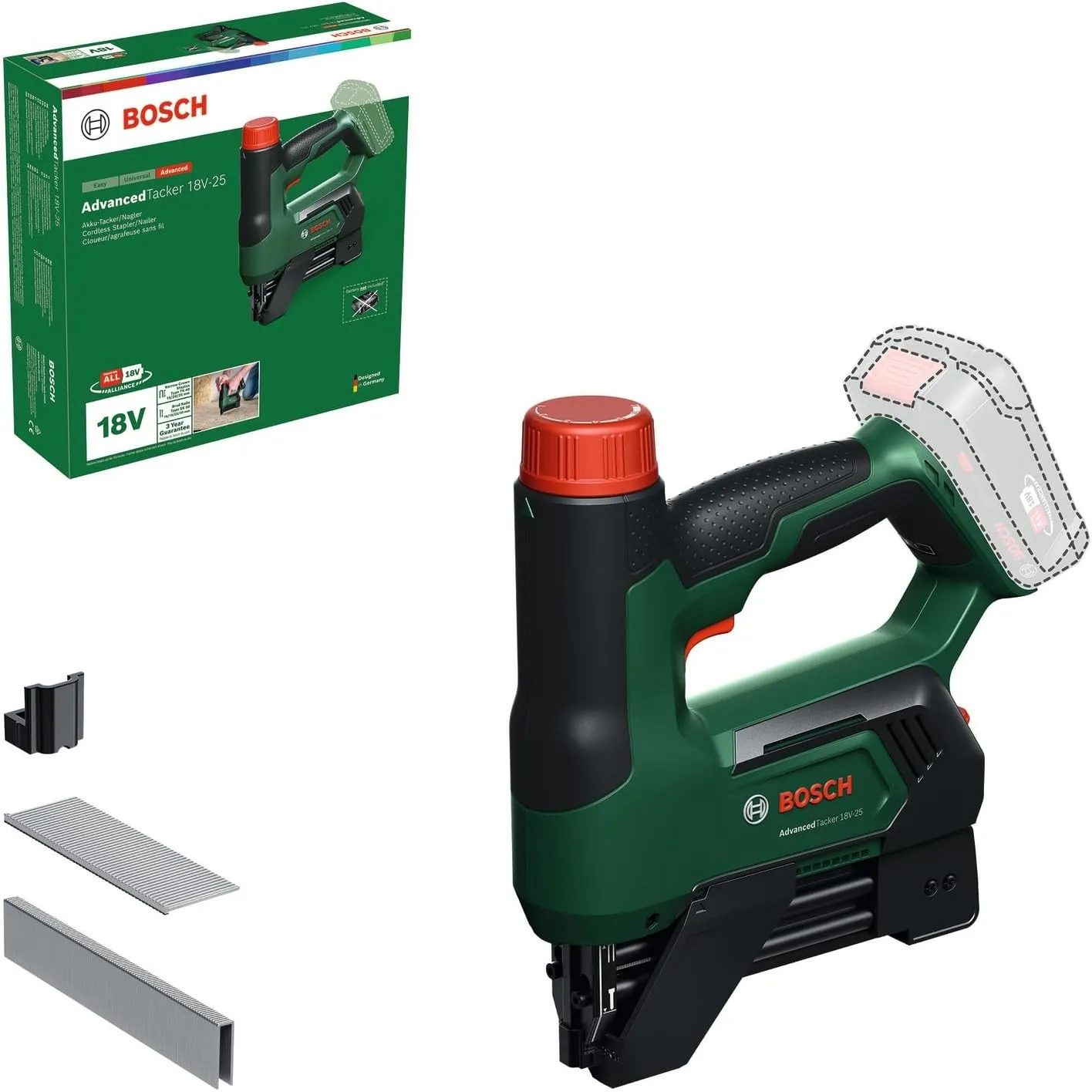 Bosch 18V System agrafeuse/cloueur sans fil AdvancedTacker 18V-25 (puissant outil 2 en 1 pour clouer et agrafer avec ag…