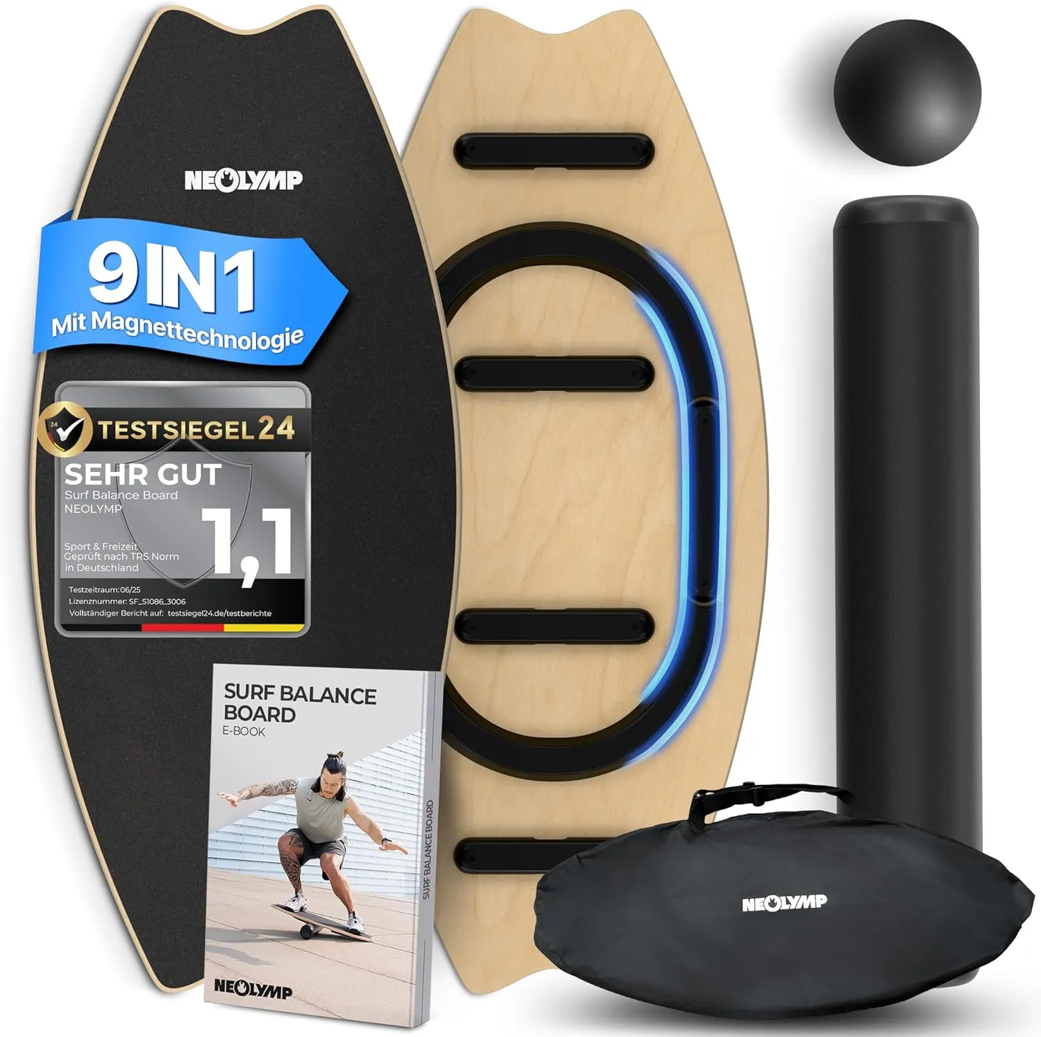 NEOLYMP Balance Board Holz – Gleichgewichtstrainer für Erwachsene & Kinder – rutschfest & bis 210 kg belastbar – 7 Schw…