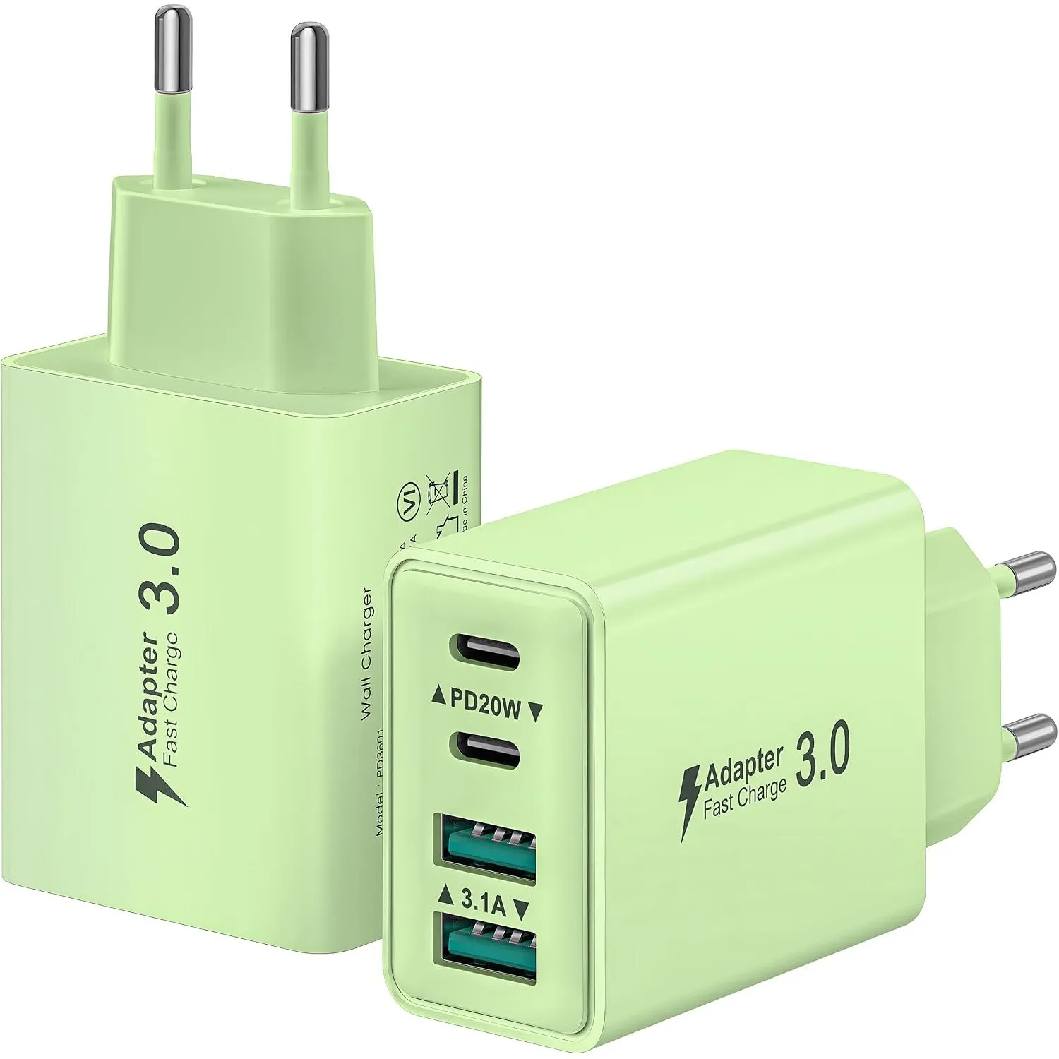 USB C Ladegerät, 2-Pack 40W 4 Ports USB C Stecker Schnellladegerät Mehrfach Ladestecker mit PD+QC Power Adapter Ladeada…