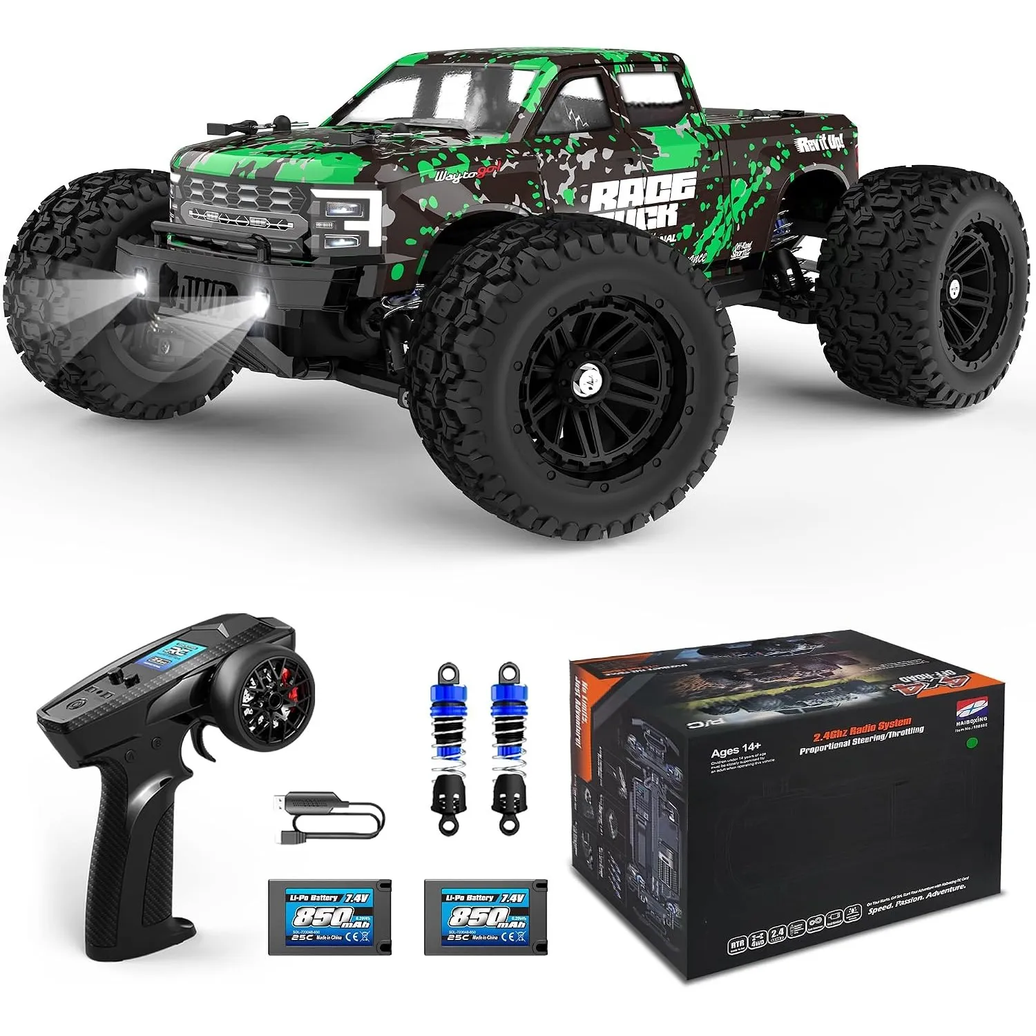 HAIBOXING 18859E 1:18 RC Monstertruck 4WD Offroad, 36 km/h Ferngesteuertes RC Auto mit Alu-Kappen-Öl-Stoßdämpfern, Meta…