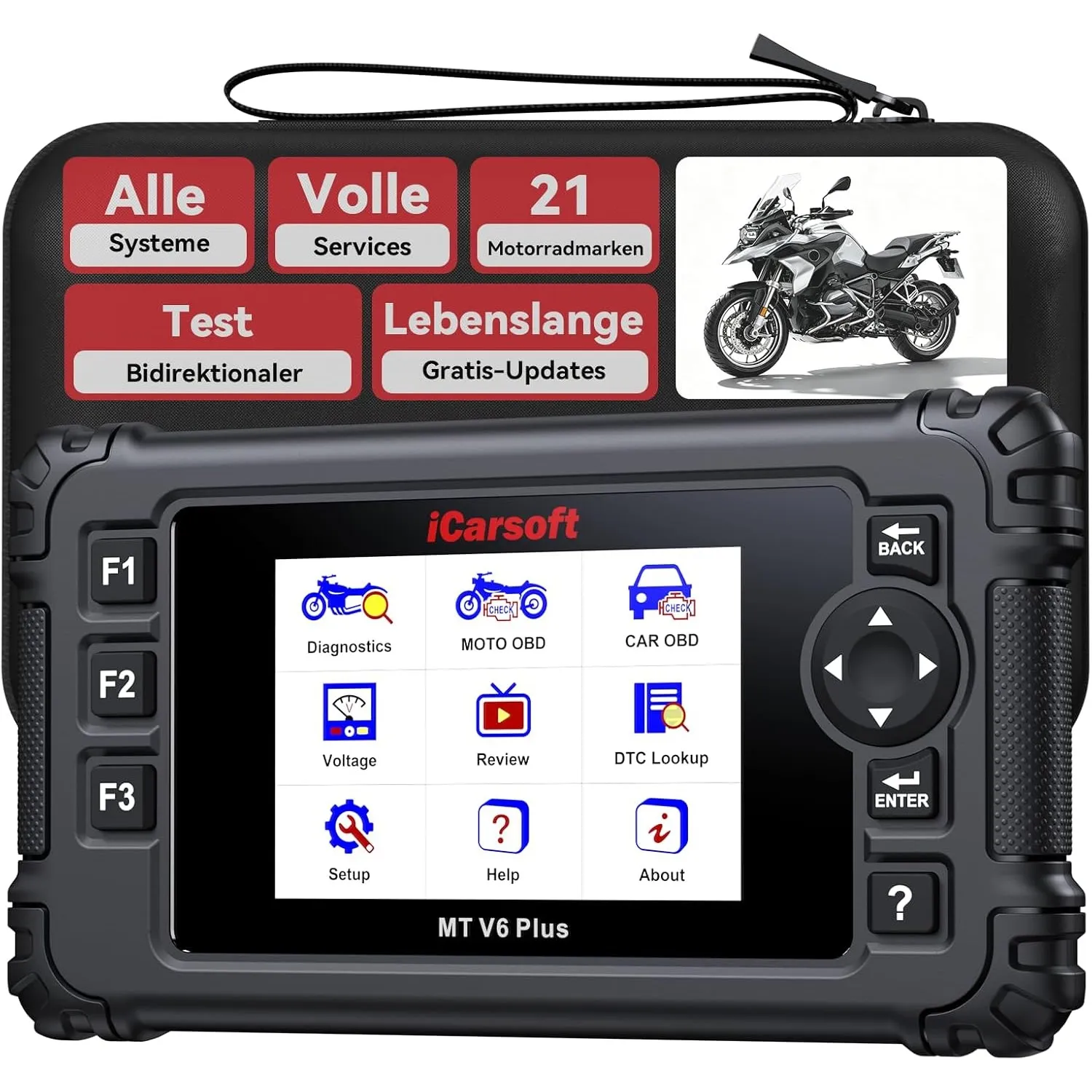 iCarsoft Motorrad OBD2 Diagnosegerät für Alle Motorrad, Alle Systeme Diagnosewerkzeuge mit Batterieklammern für Motorra…