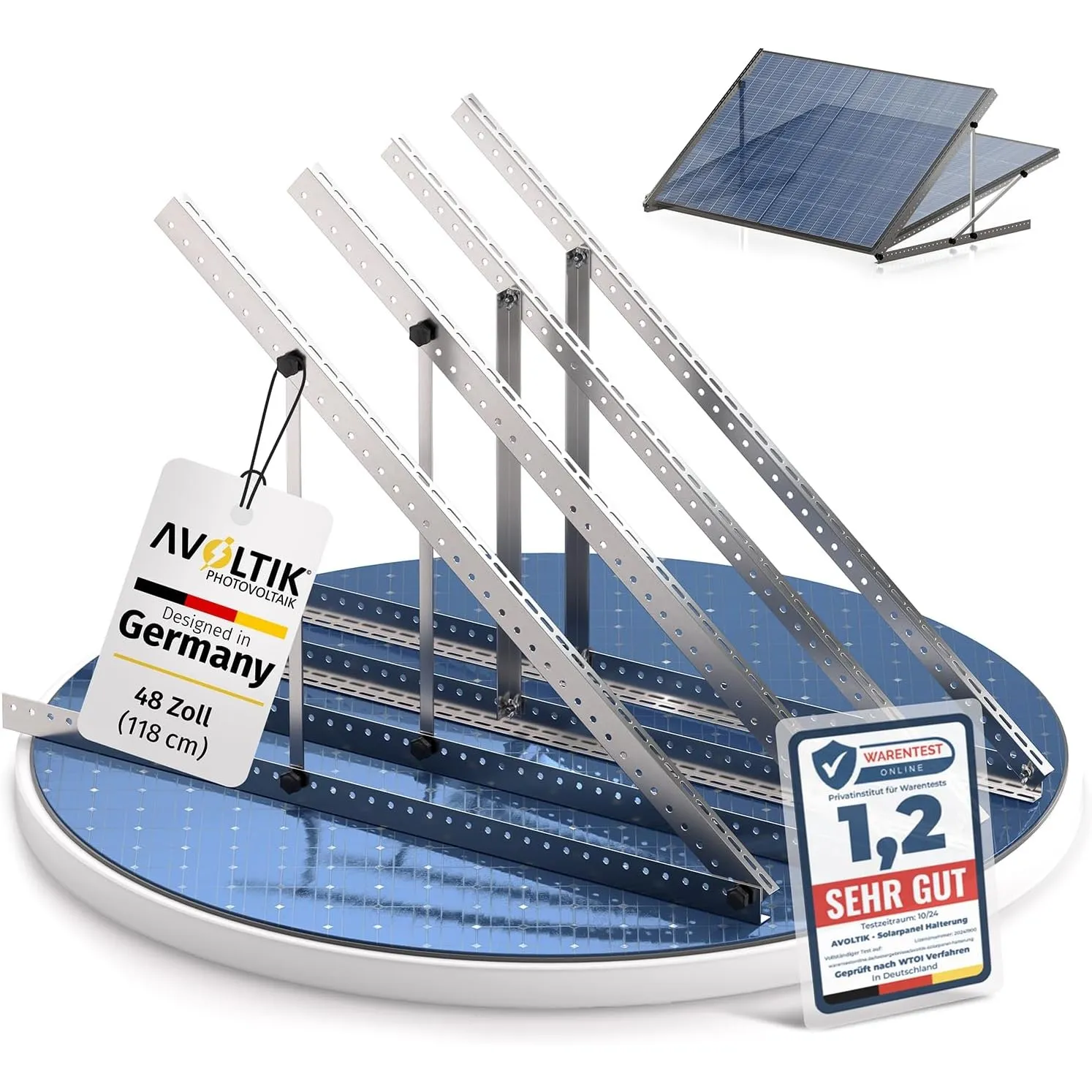 Avoltik Balkonkraftwerk Halterung 2er Set bis 118cm I Solarpanel Halterung für 2 Module I Verstellbar 0-90° I Ideal für…