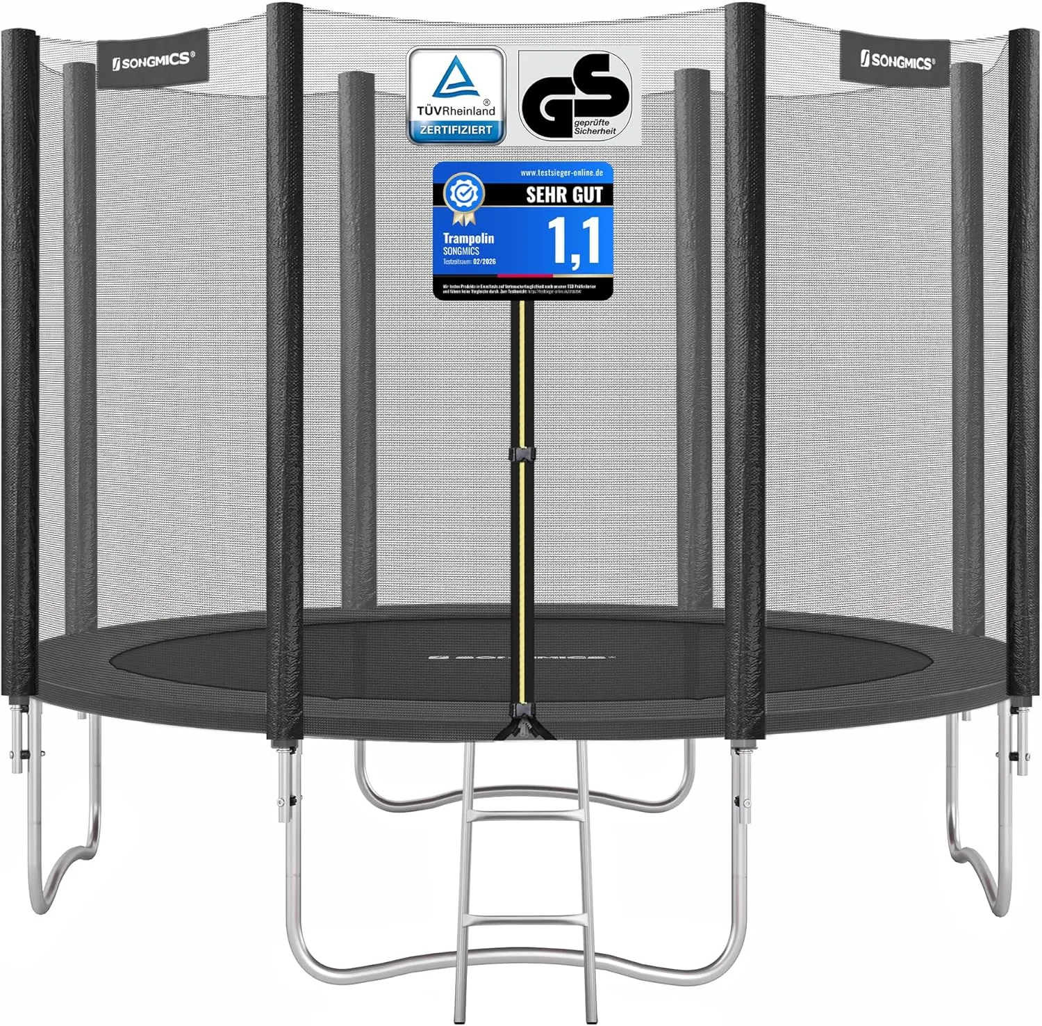 SONGMICS Trampoline, Diameter 183/244/305/366/427 cm, TÜV Rheinland GS Certificate, Round Garden Trampoline with Safety…