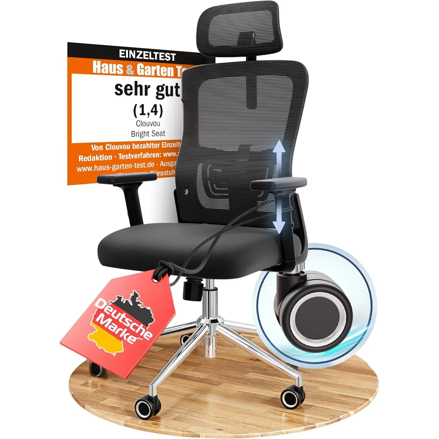 CLOUVOU BrightSeat Bürostuhl Ergonomisch [TESTSIEGER]