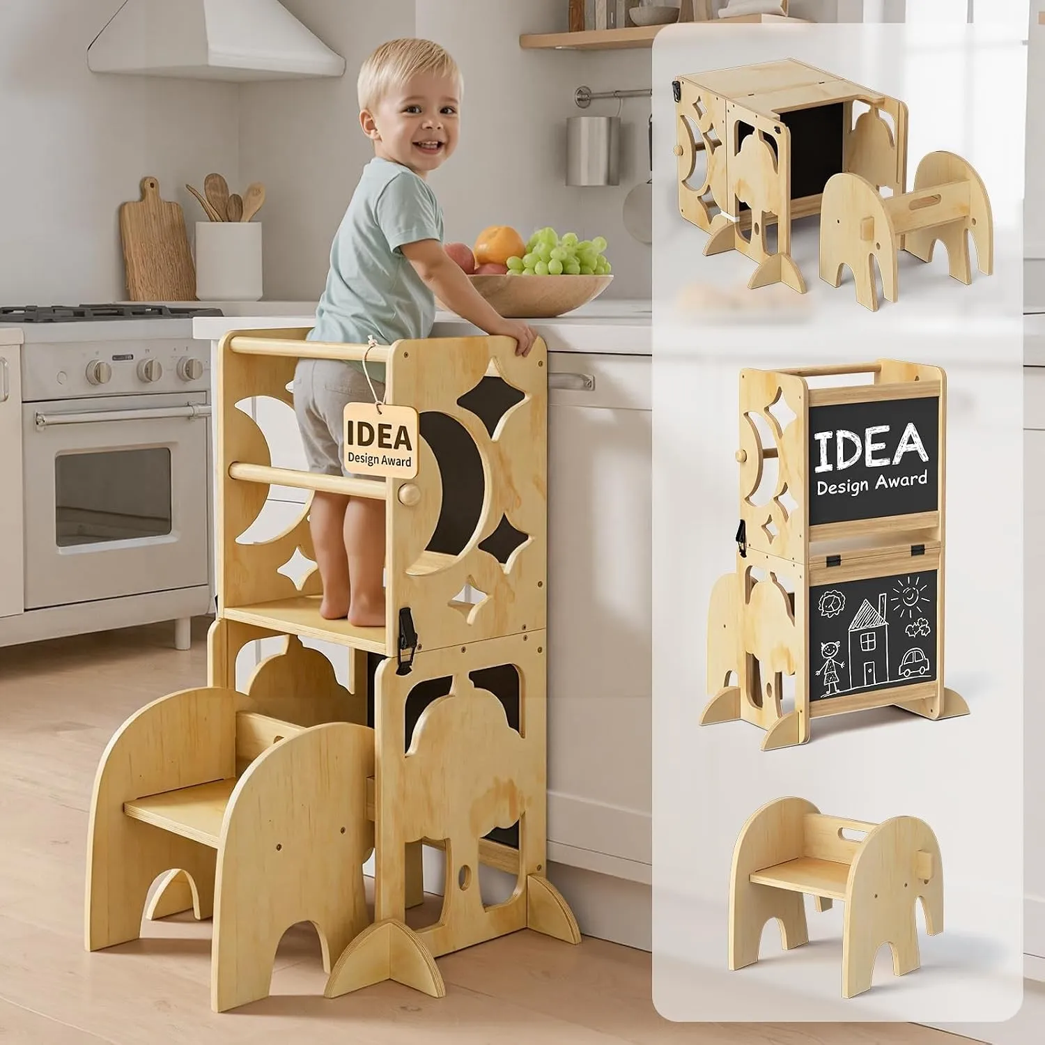 COSYLAND Lernturm ab 1 Jahr, klappbar, 4in1 Lernturm Kinder mit Doppeltafel