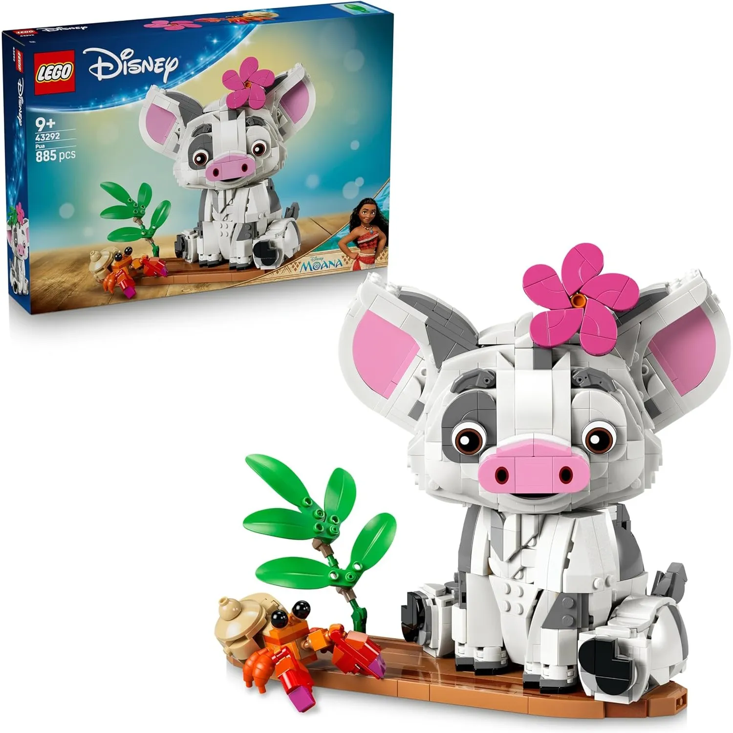 LEGO | Disney Vaiana Pua - Spielzeug Schwein mit Blume, Krabbe und Floßständer als Zimmerdeko - Geburtstagsgeschenk für…