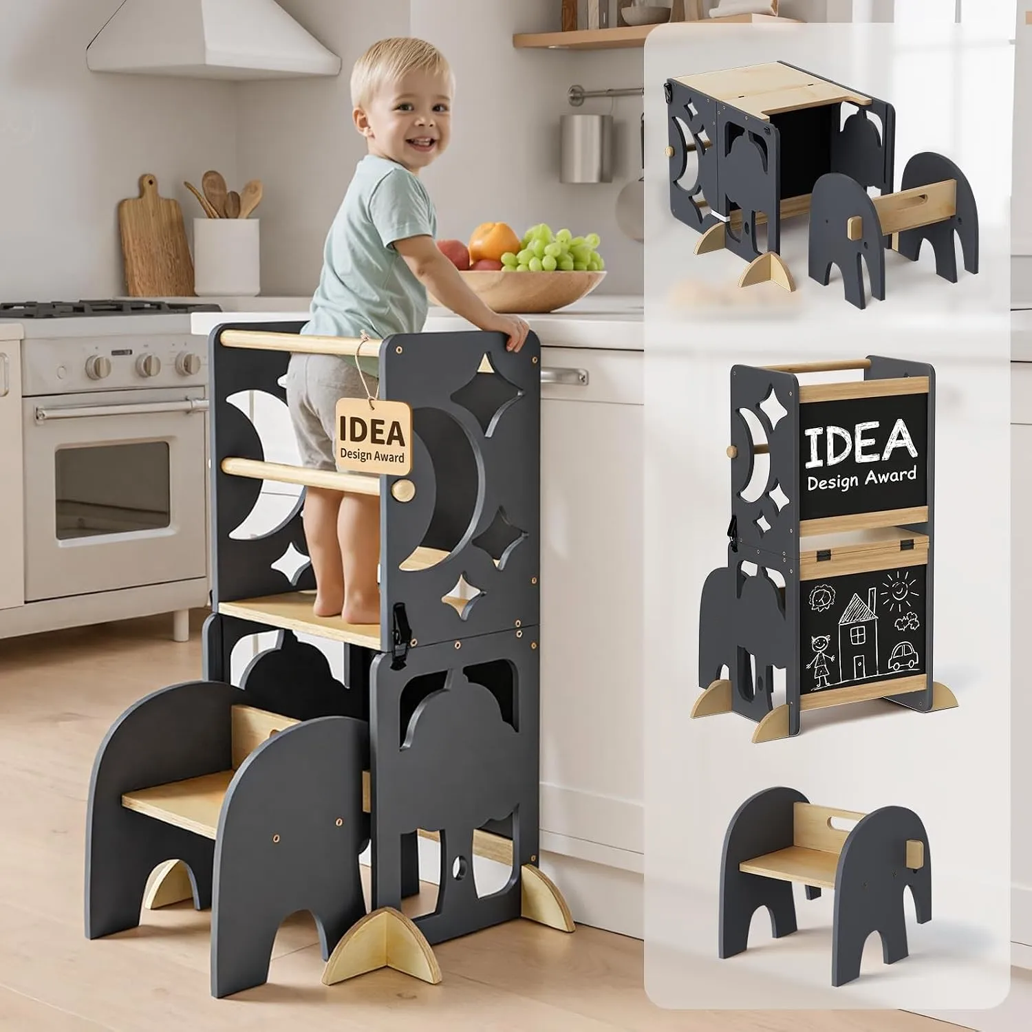 COSYLAND Lernturm ab 1 Jahr, klappbar, 4in1 Lernturm Kinder mit Doppeltafel