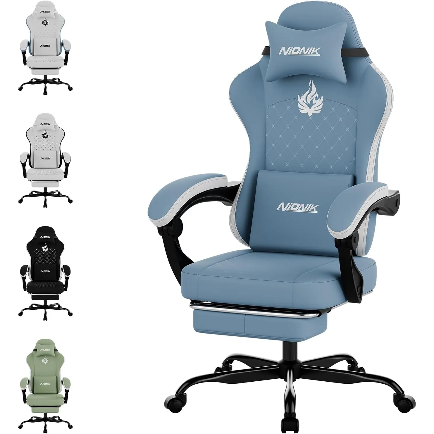 Ergonomischer Gaming-Stuhl Stoff, Gaming Sessel mit Fußtritt, Höhenverstellbarer Schreibtischstuhl mit Flammenstickerei…