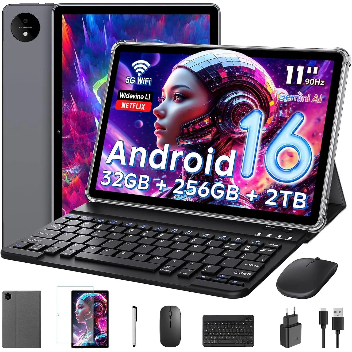Raemond 11 Zoll Android 16 Tablet mit Gemini AI, T7250 Octa-Core, 32 GB RAM + 256 GB ROM(2 TB TF), 16 MP + 8 MP, 1920 x…
