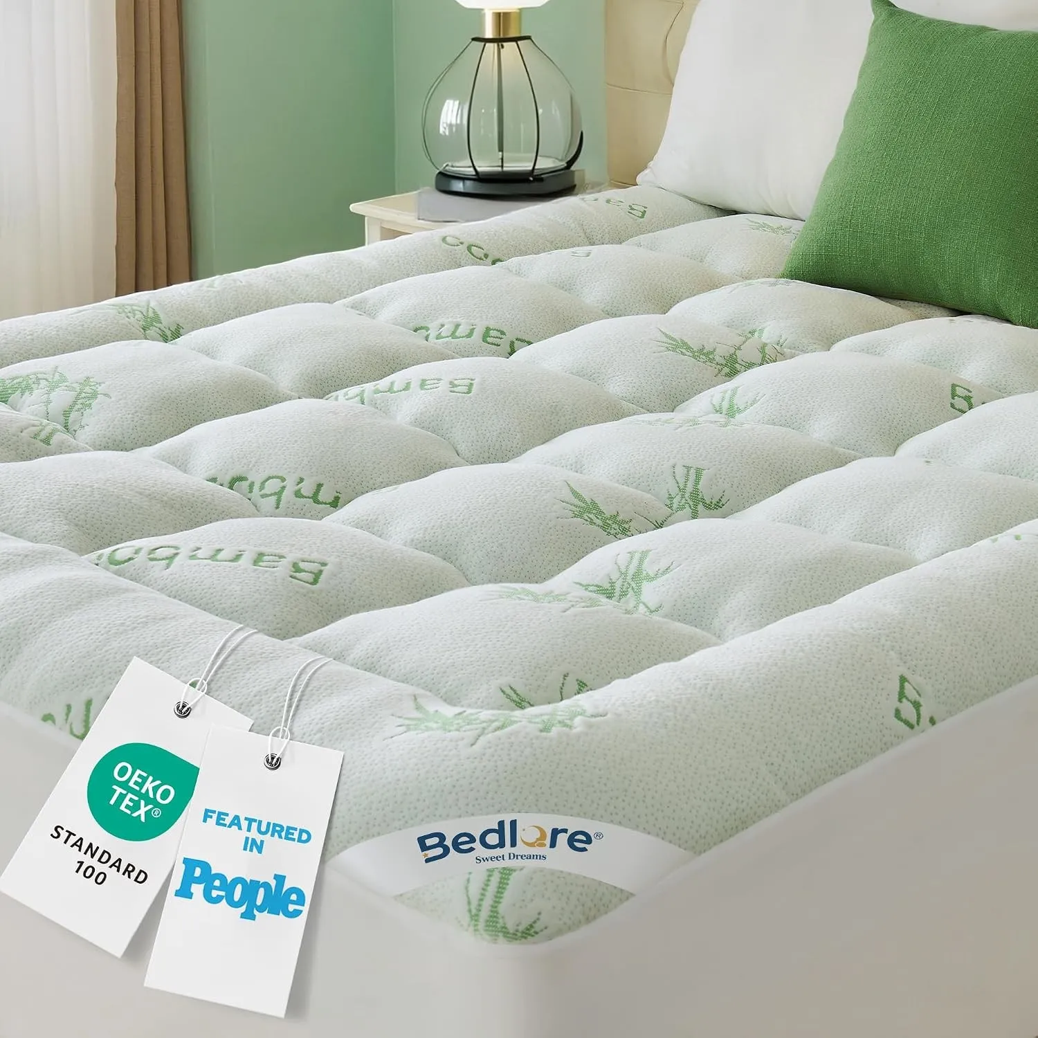 BEDLORE Matratzen Topper 180x200cm, Kühlendes Bambus-Viskose (Grün)