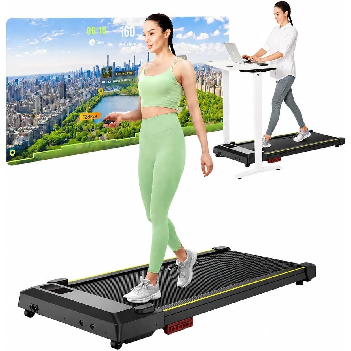 UREVO Smart Walking Pad, kompaktes Laufband unter Schreibtisch | Doppelter Stoßdämpfung, Workout-App mit Track Insights…