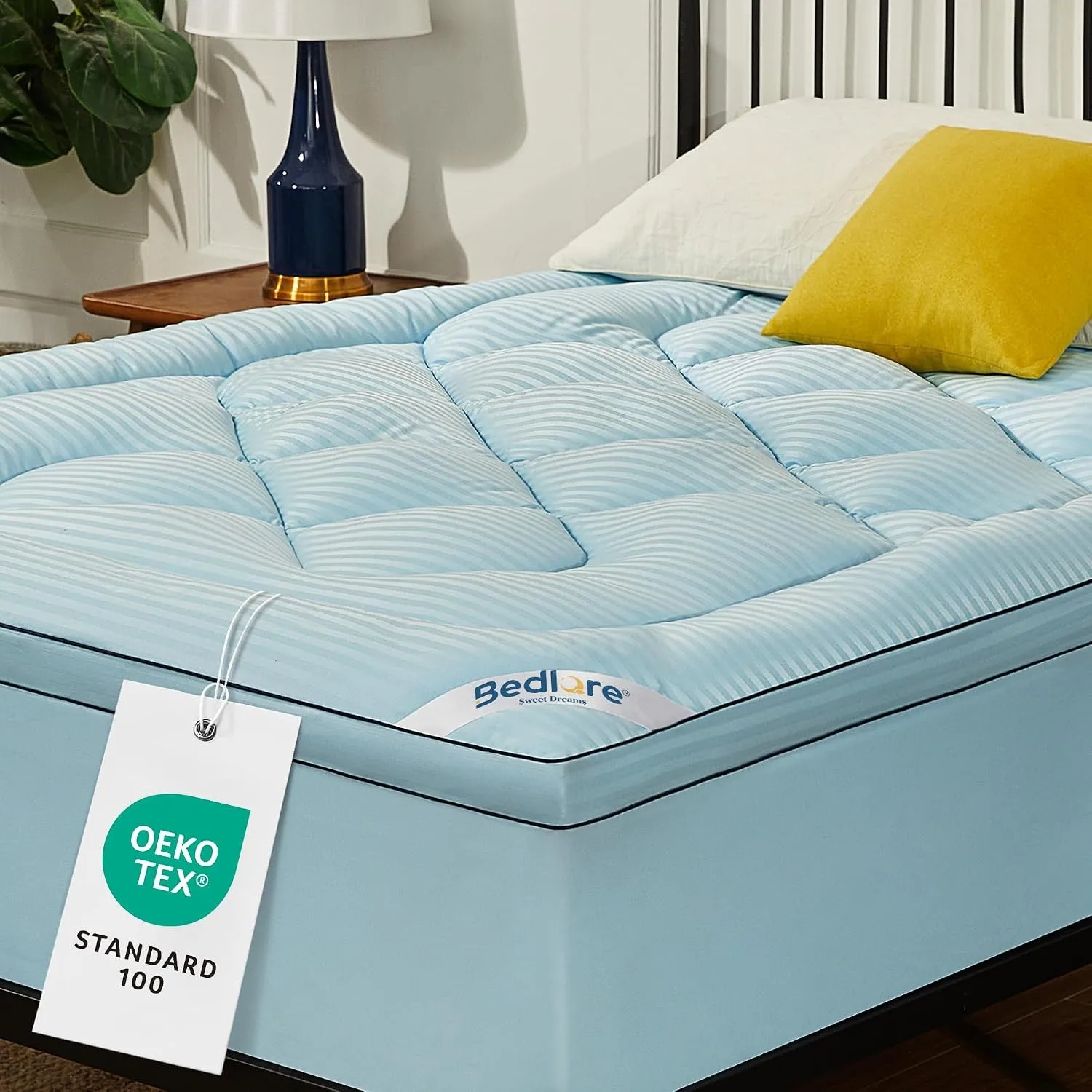 BEDLORE Matratzentopper 90x200cm, Atmungsaktiv & Weich, Blau