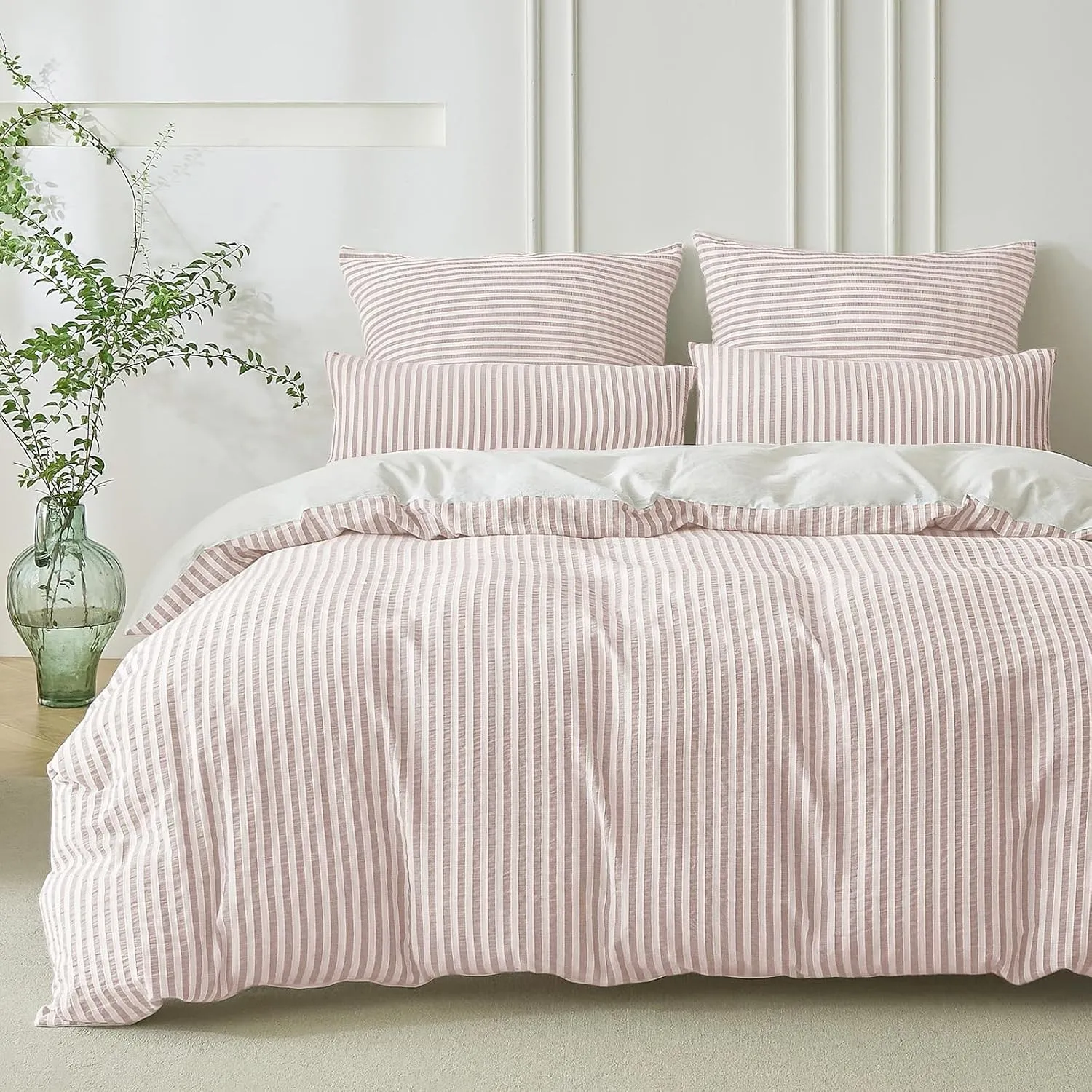 SOULFUL Bettwäsche 135x200 Baumwolle Gestreift Jacquard Oeko-TEX Rosa