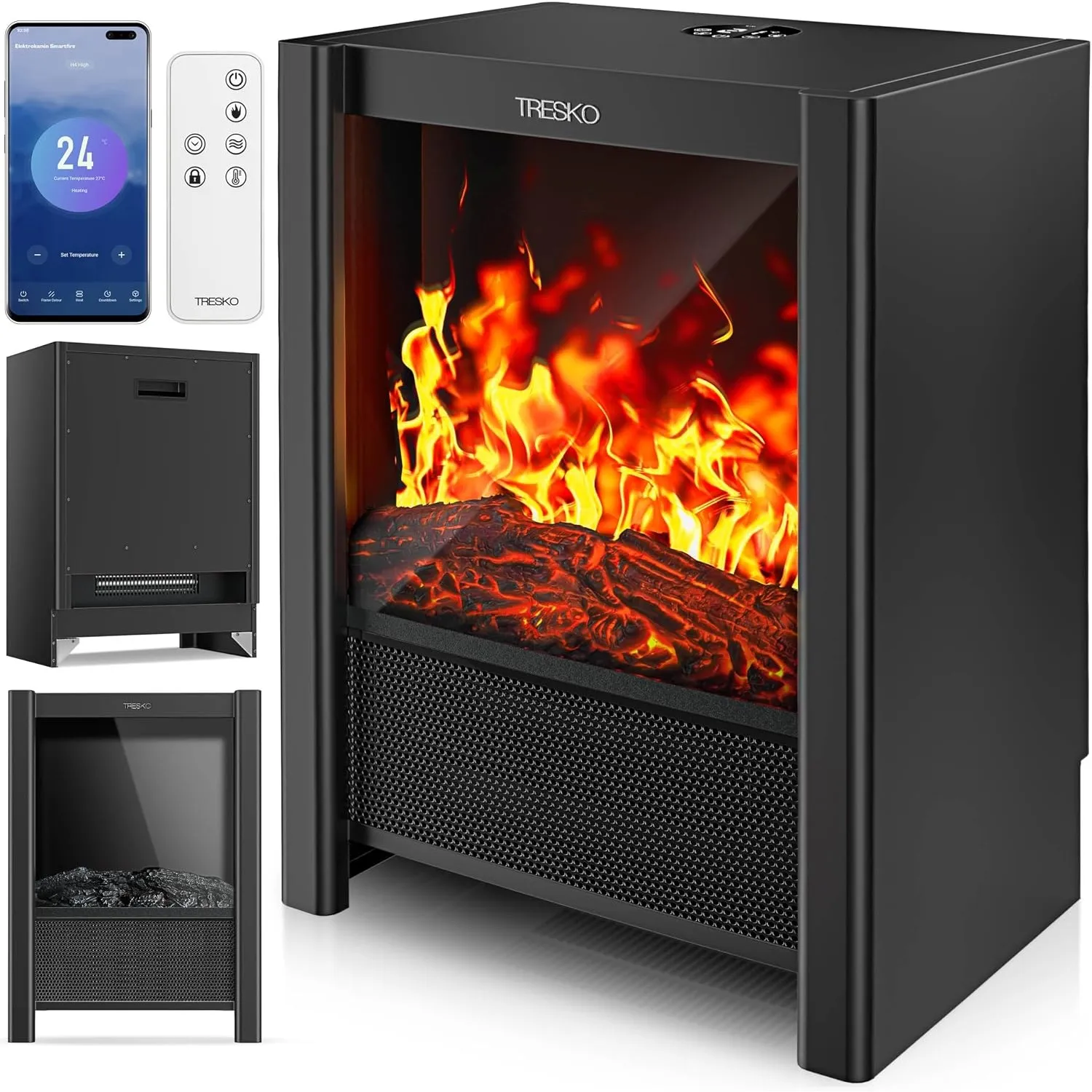 TRESKO® Elektrokamin mit Heizung, Fernbedienung & Smart Home WiFi App 2000W