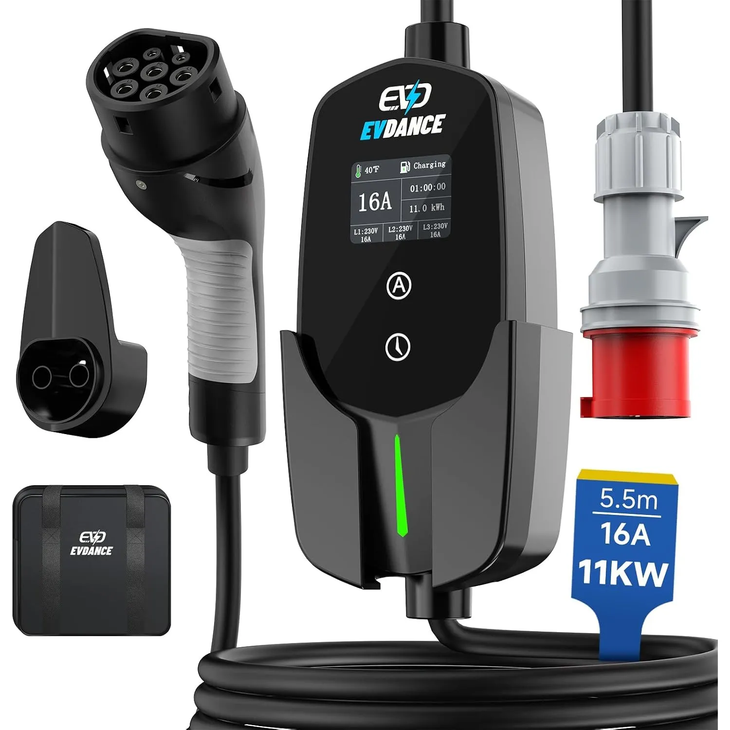 EVDANCE Mobile Wallbox/Ladestation 11kW Typ 2 Ladekabel