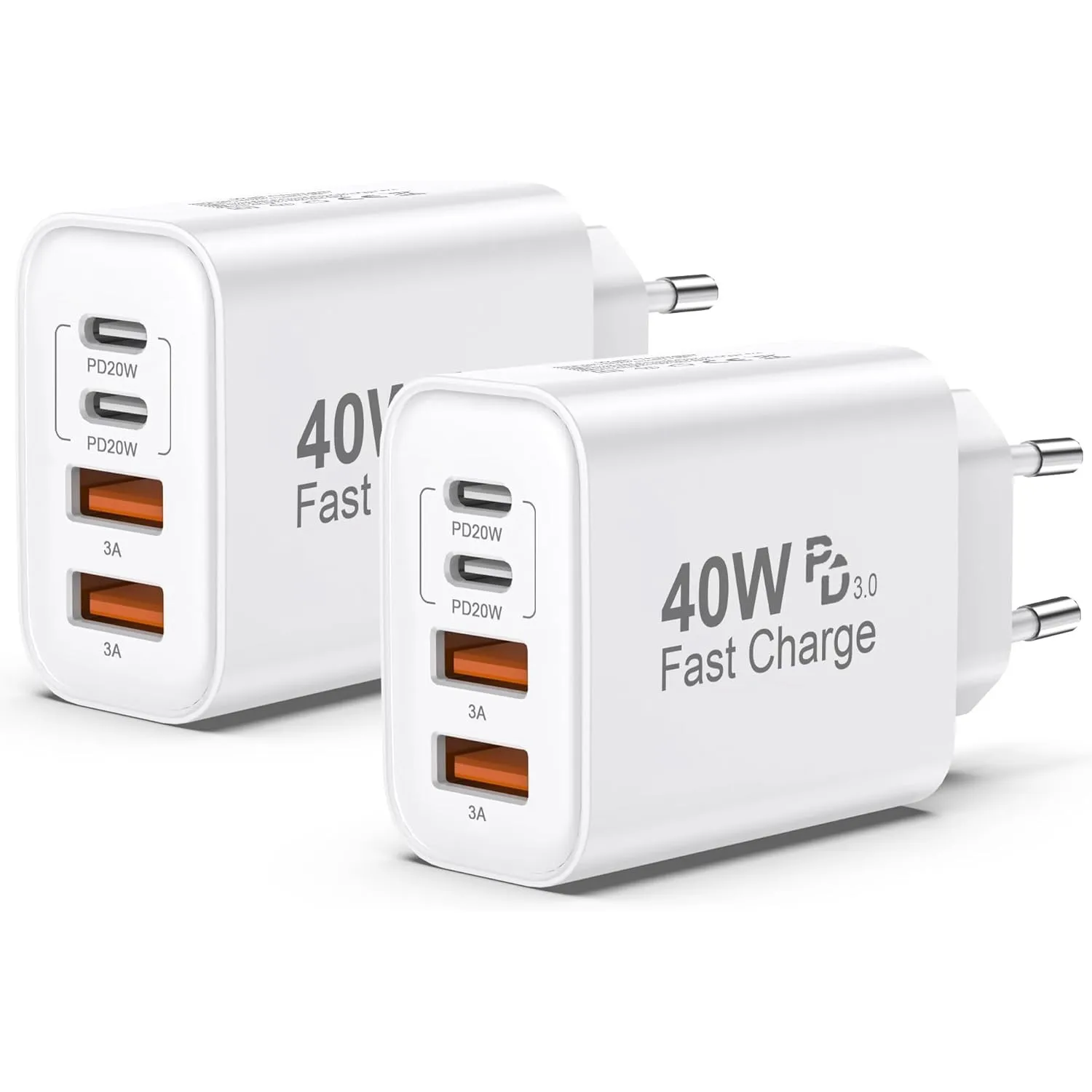 2er Pack USB C Ladegerät, 4 Ports 40W Mehrfach Schnellladegerät Netzteil Power Adapter Für iPhone 18/17/16/15/14/Für iP…