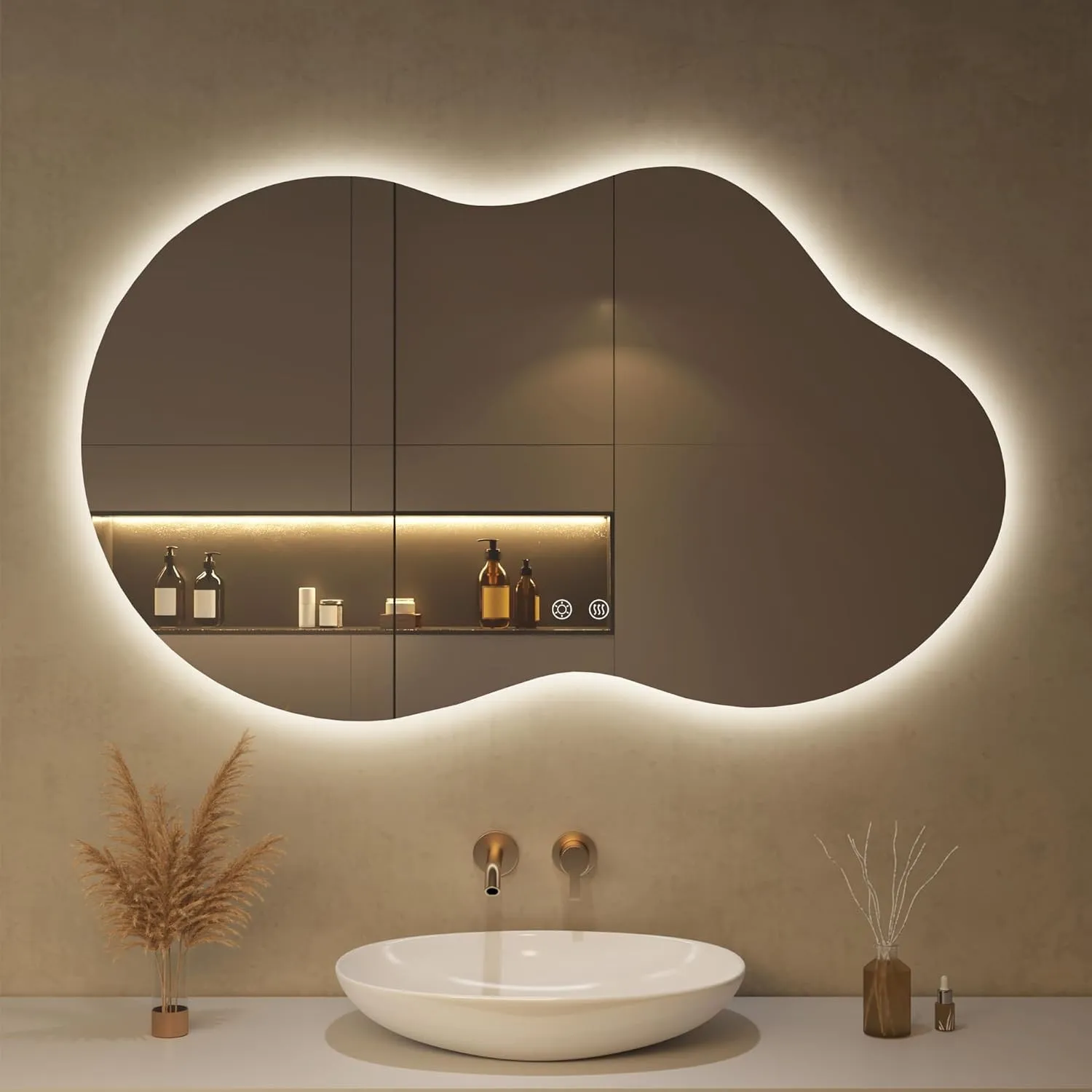 100x60cm LED Badspiegel mit Beleuchtung Asymmetrischer
