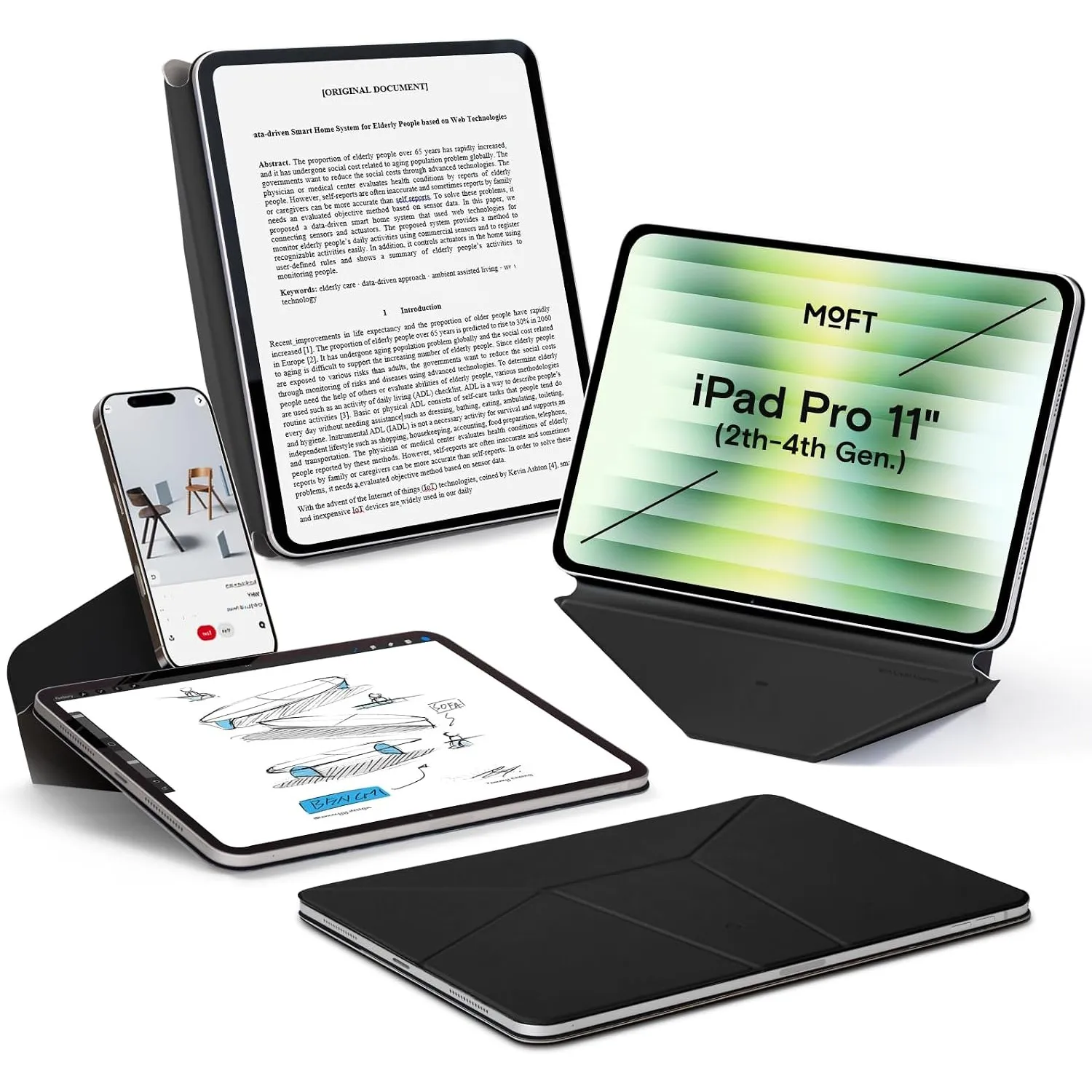 MOFT Dynamic Folio Hülle für 11" iPad Pro (2.3.4. Gen 2020/2021/2022), Schlanke Magnetische Tablet Hülle mit Ständer un…