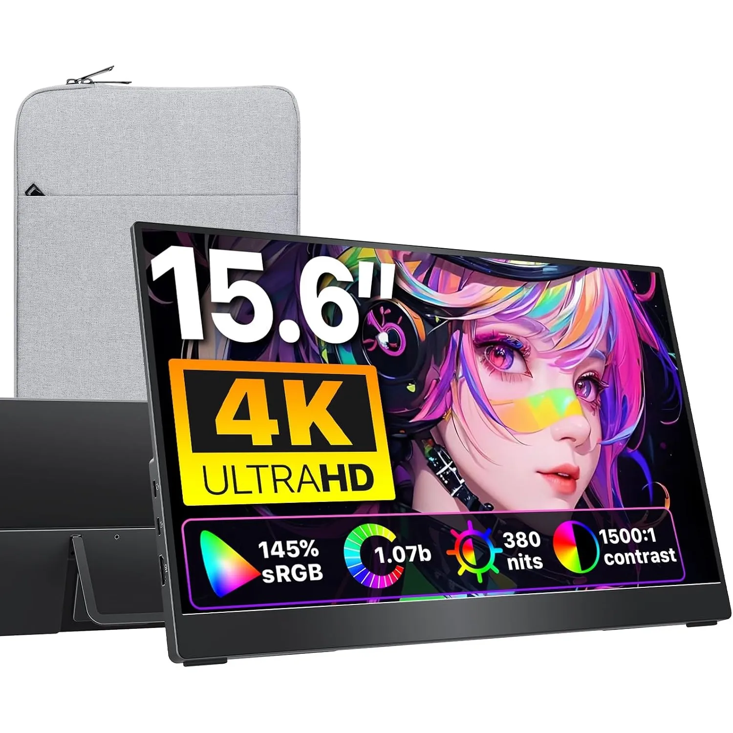 cocopar Portable Monitor 15.6 Zoll 4K UHD 145% sRGB Mobiler Bildschirm Lautsprecher HDMI USB-C Tragbarer Monitor für La…