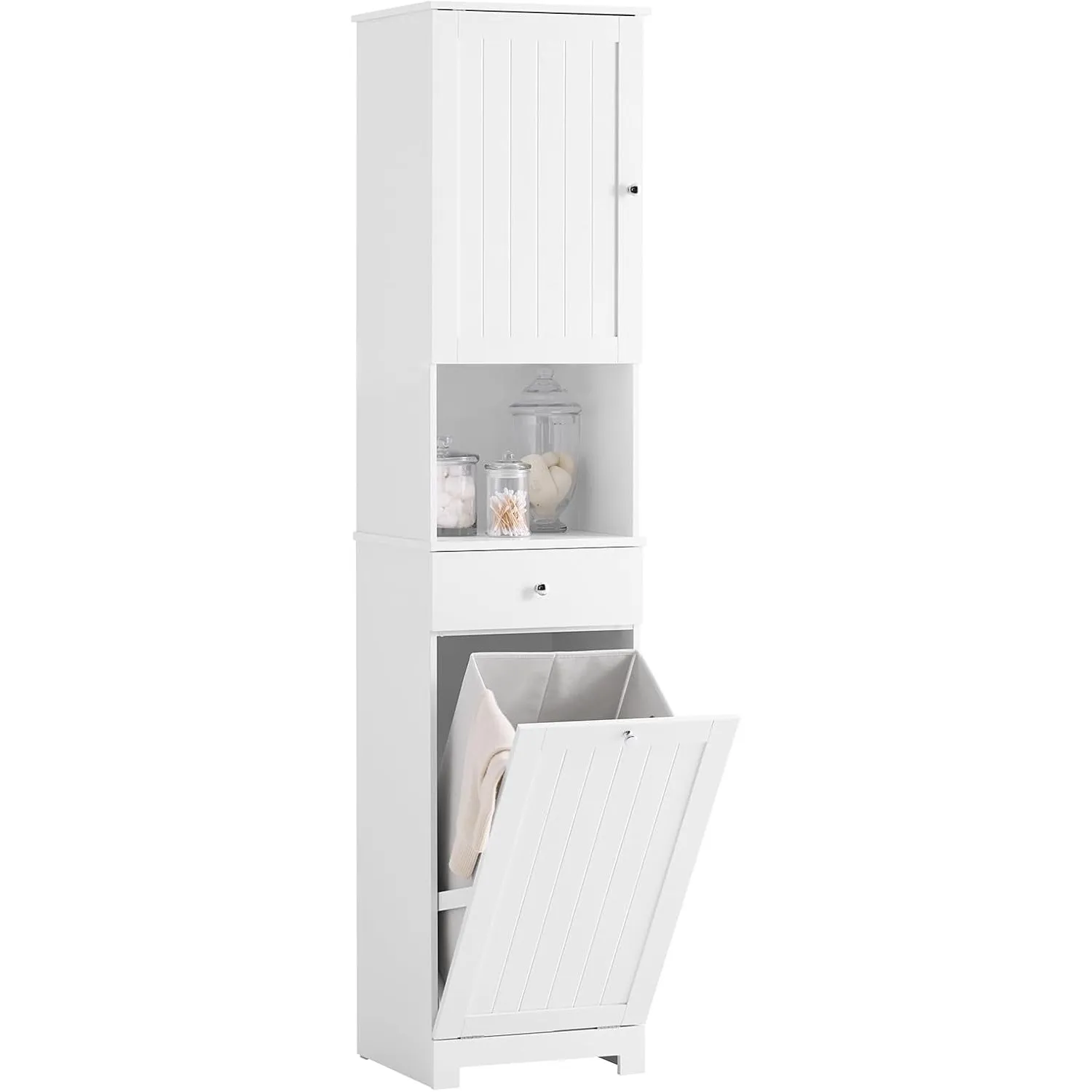 SoBuy Badezimmerschrank mit Wäschekorb Schmaler Hochschrank 40x38x180cm